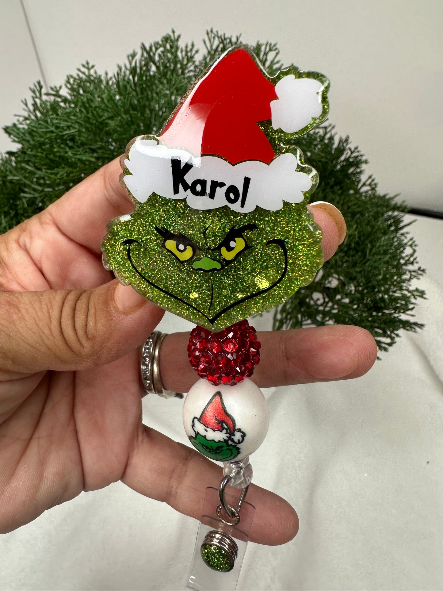 Grinch Santa Badge Reel