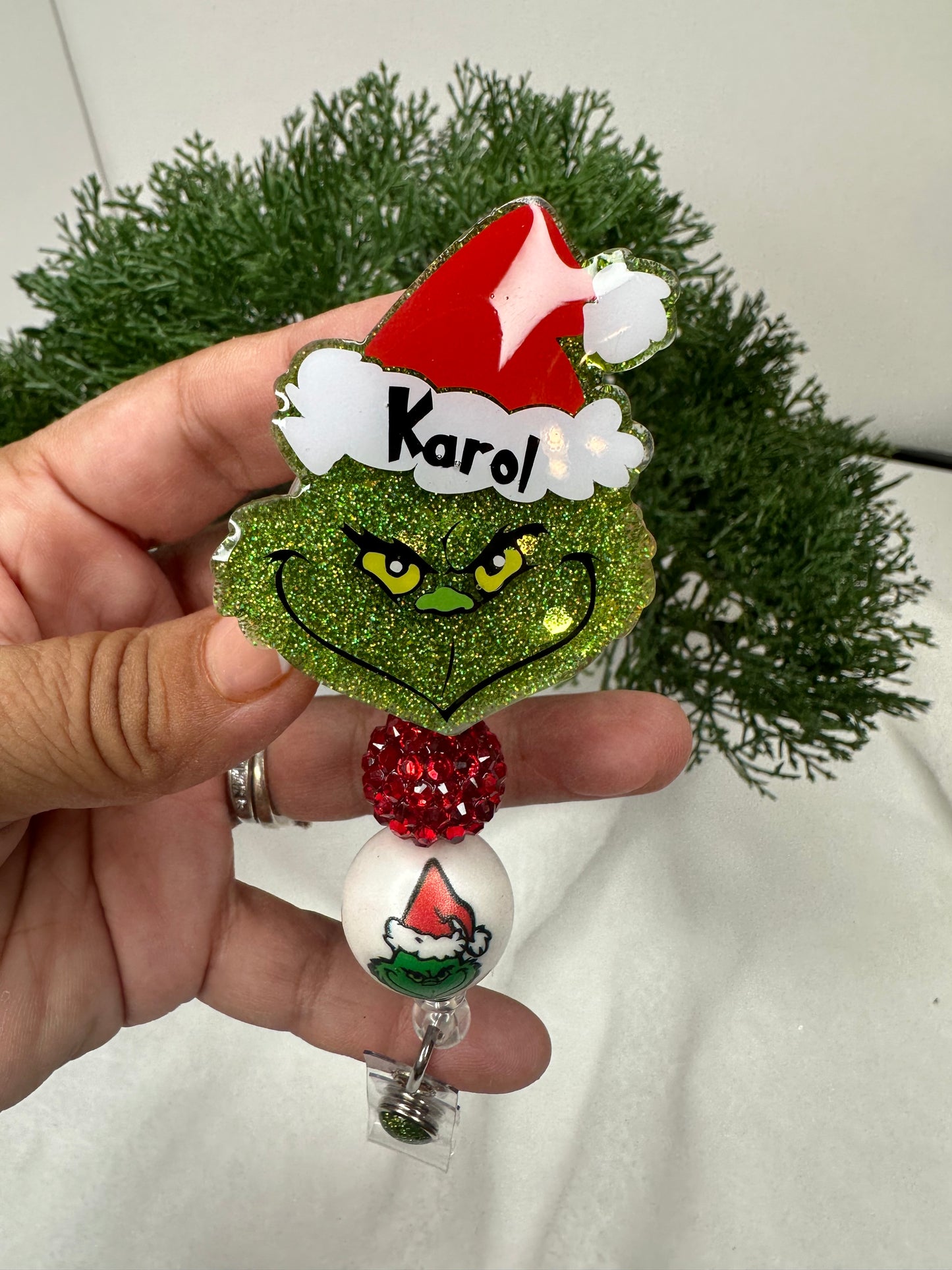 Grinch Santa Badge Reel