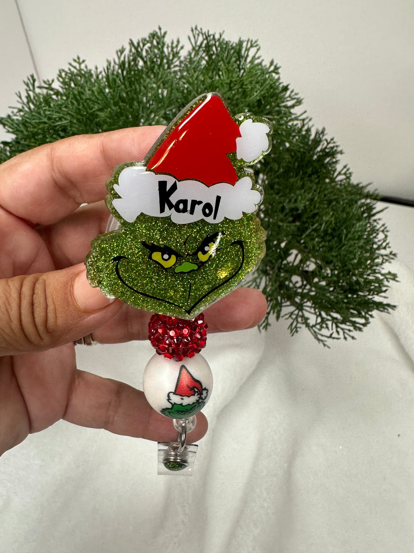 Grinch Santa Badge Reel