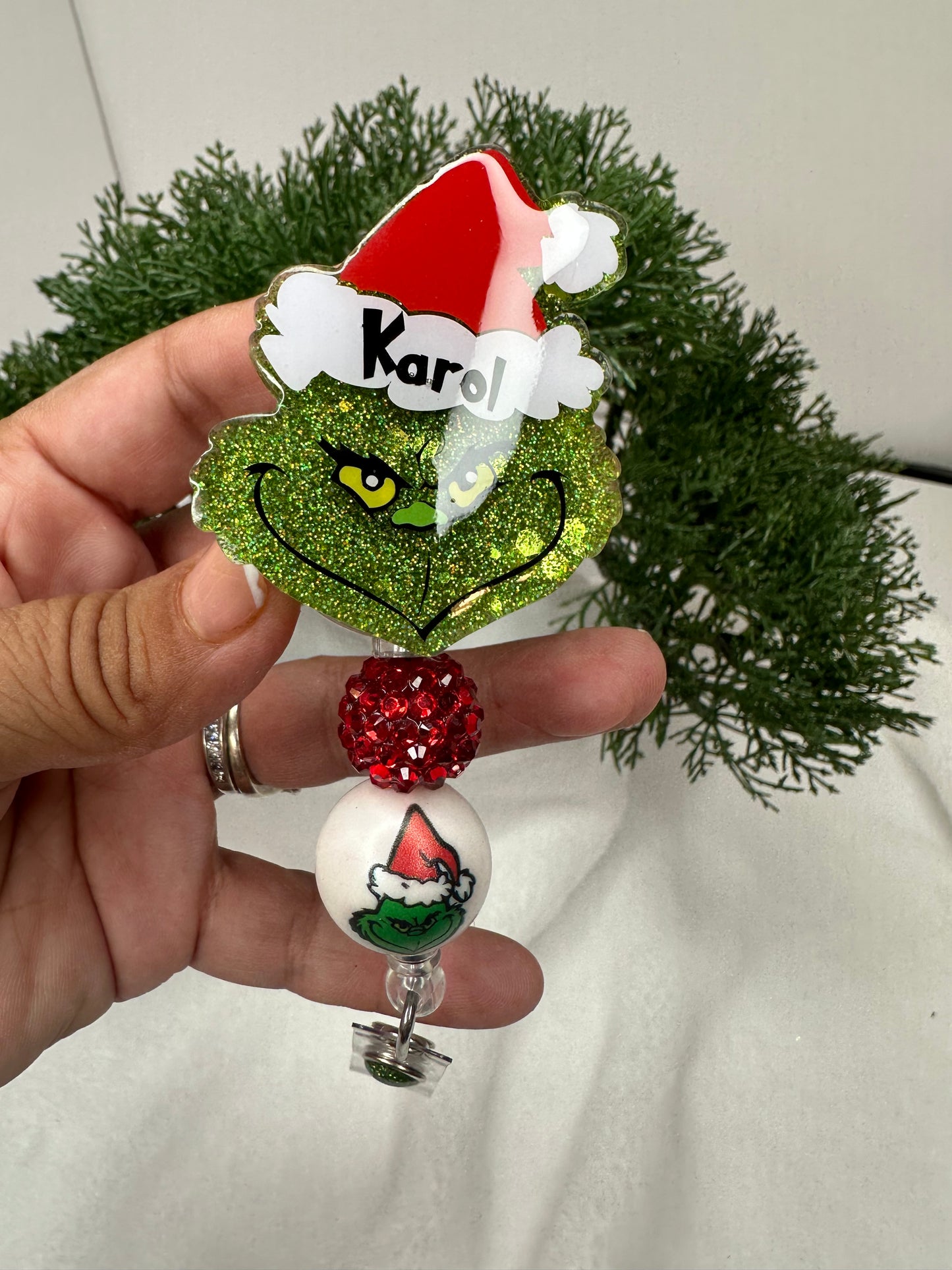 Grinch Santa Badge Reel