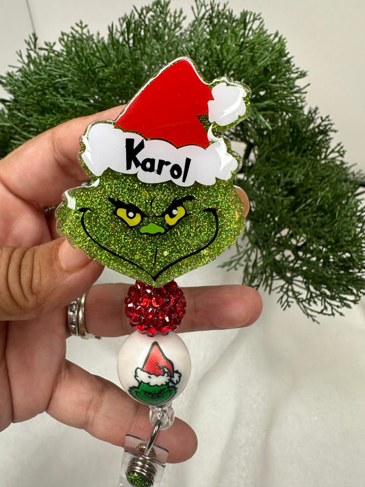 Grinch Santa Badge Reel