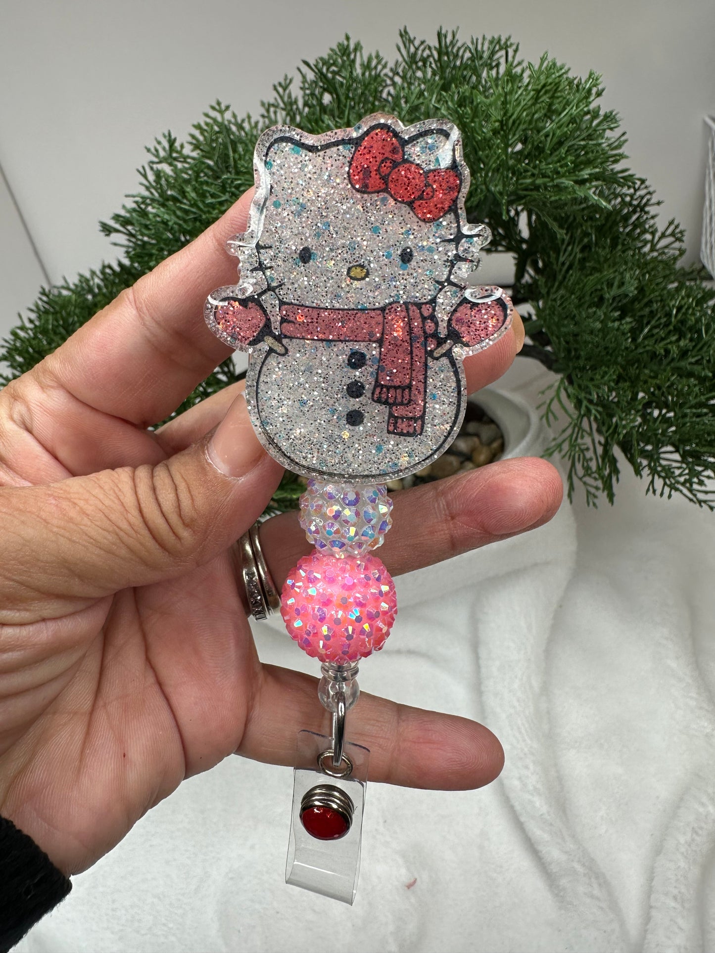 kitty Snowman Badge Reel