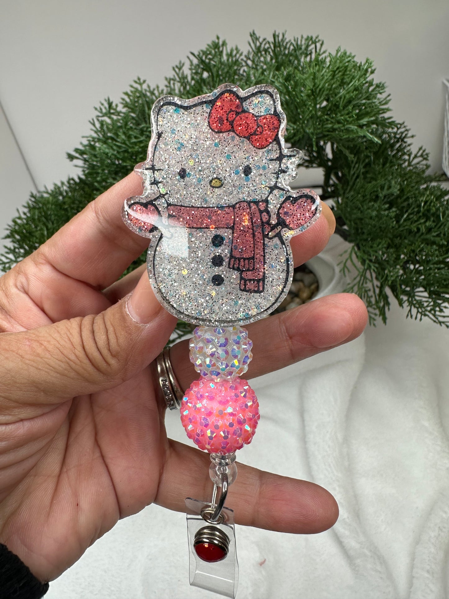 kitty Snowman Badge Reel