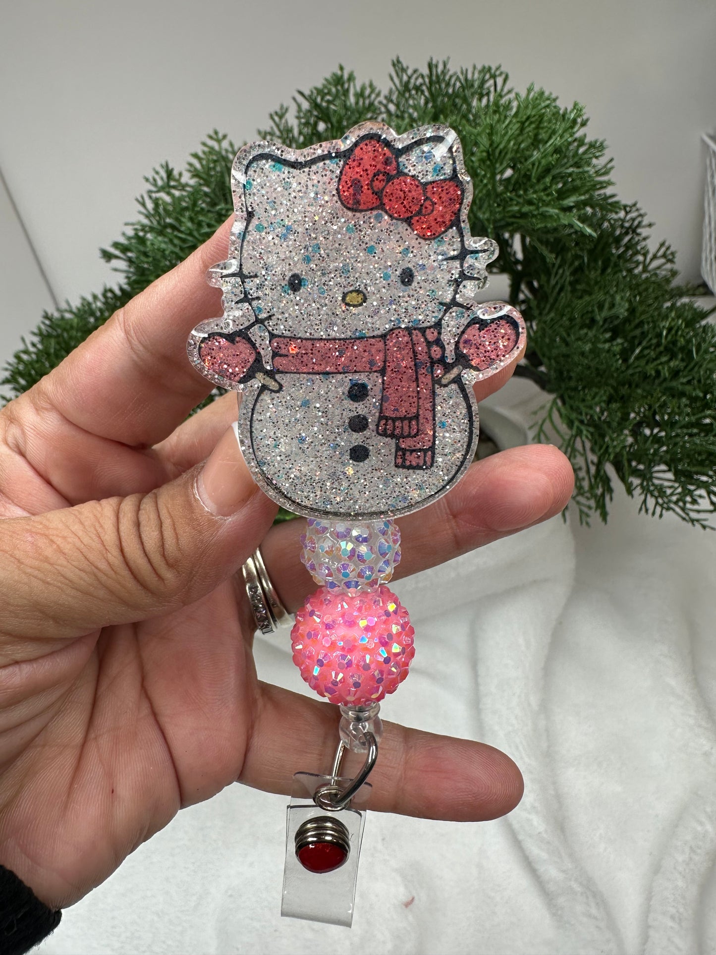 kitty Snowman Badge Reel