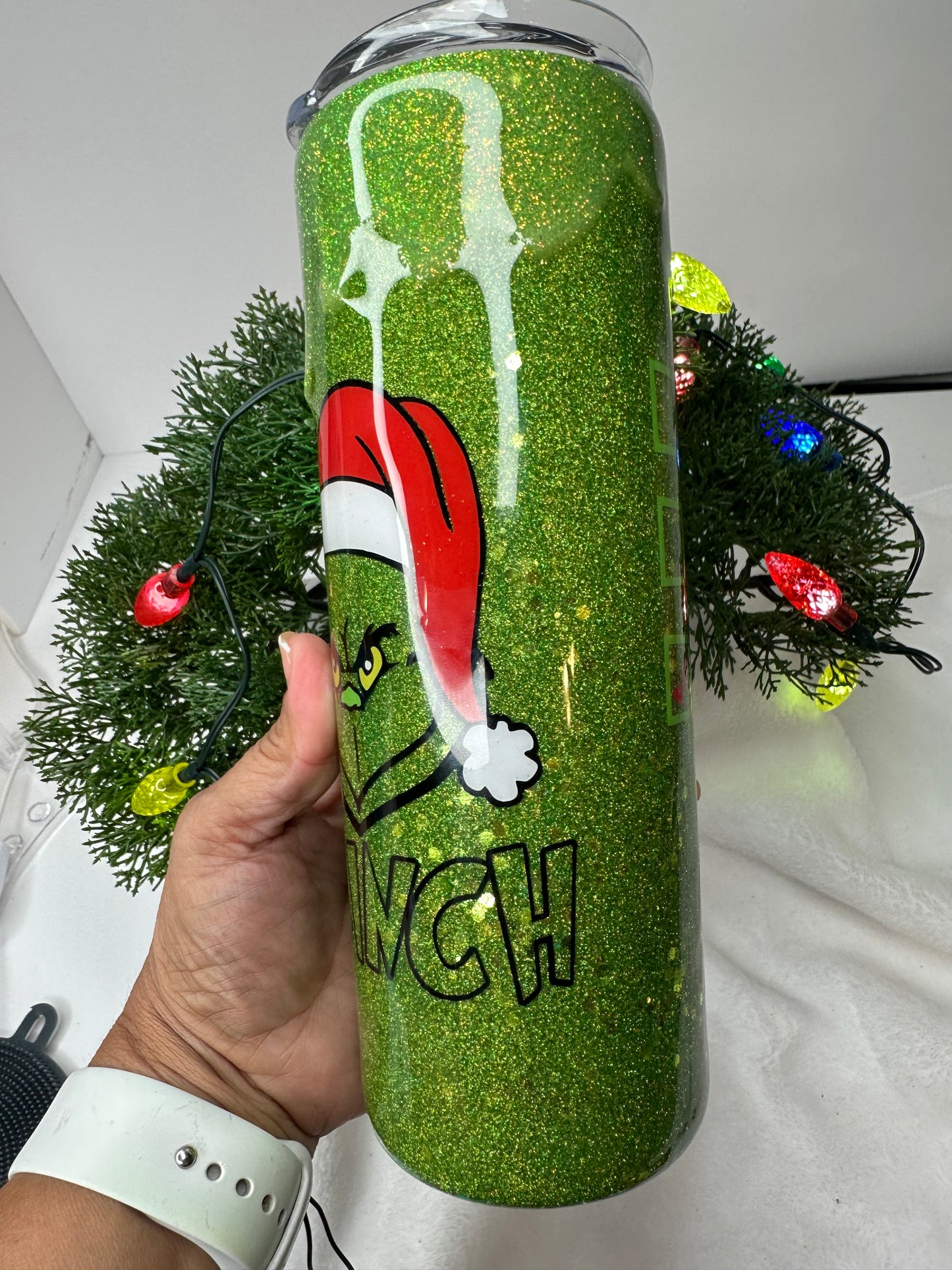 Grinch Epoxy Glitter Tumbler