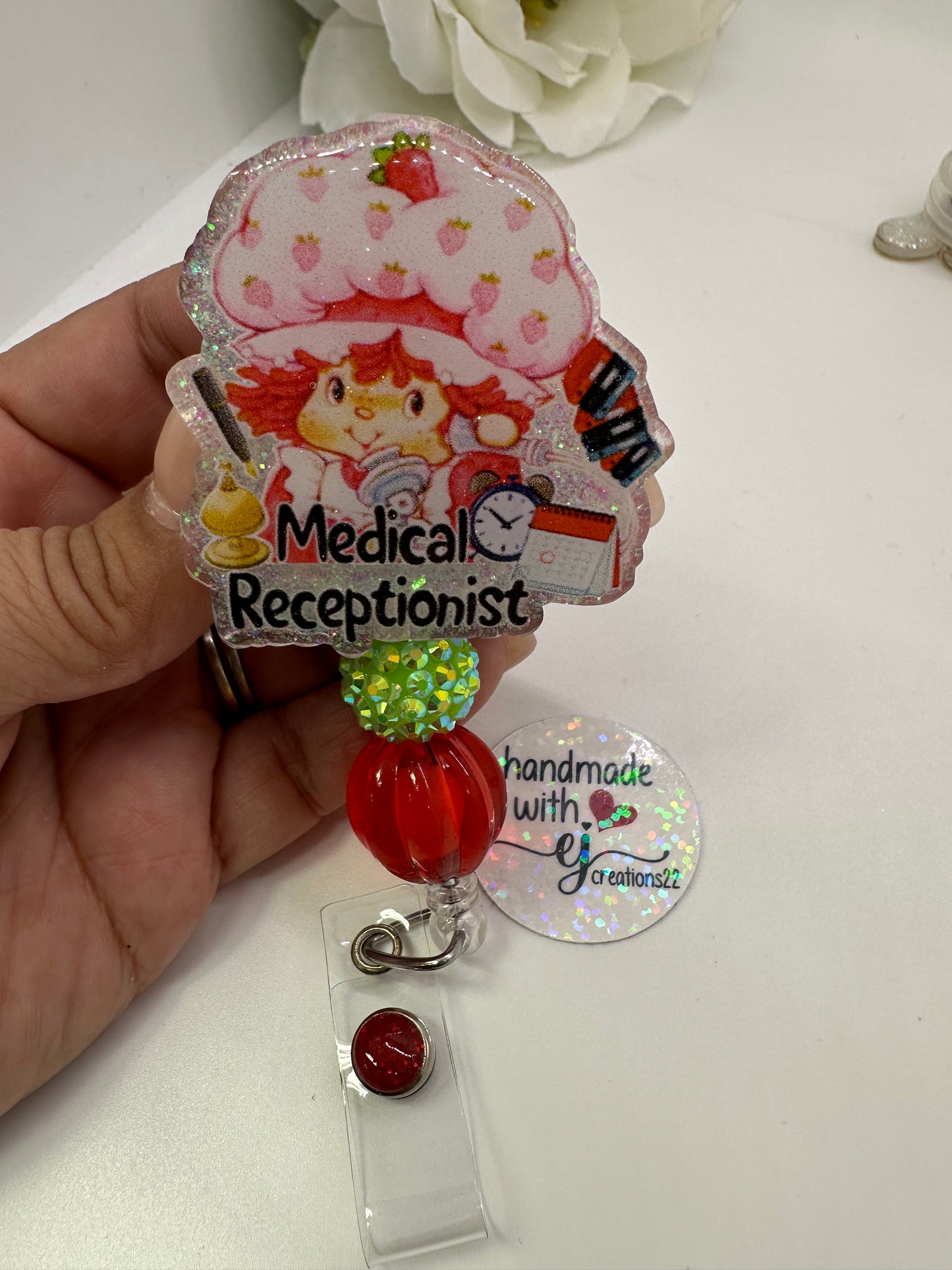 Medical Receptionist Strawberry Girl Badge Reel