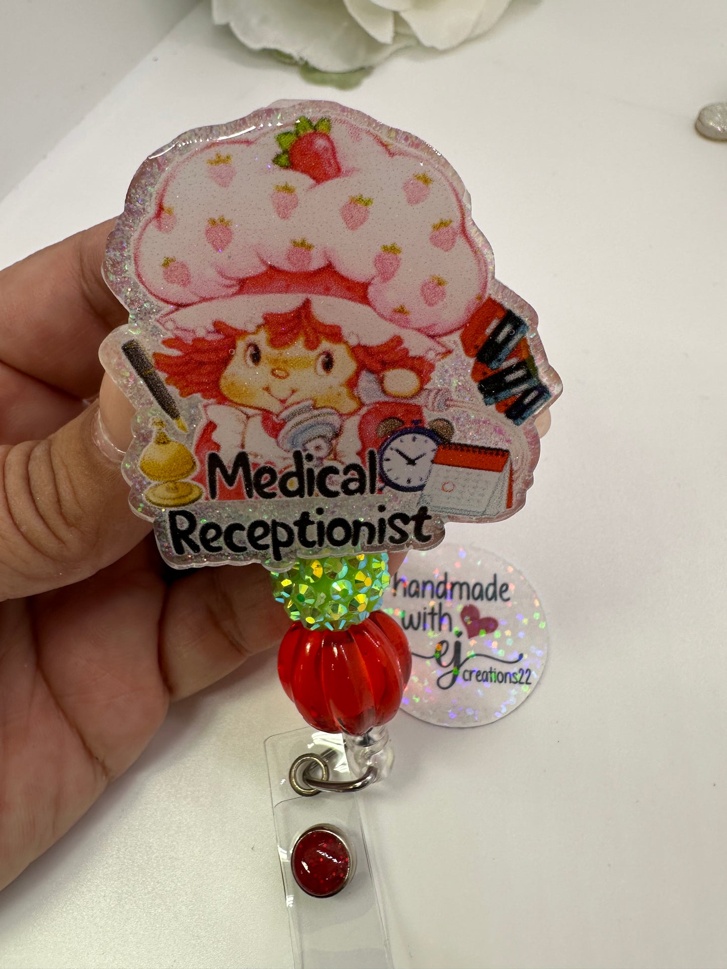 Medical Receptionist Strawberry Girl Badge Reel