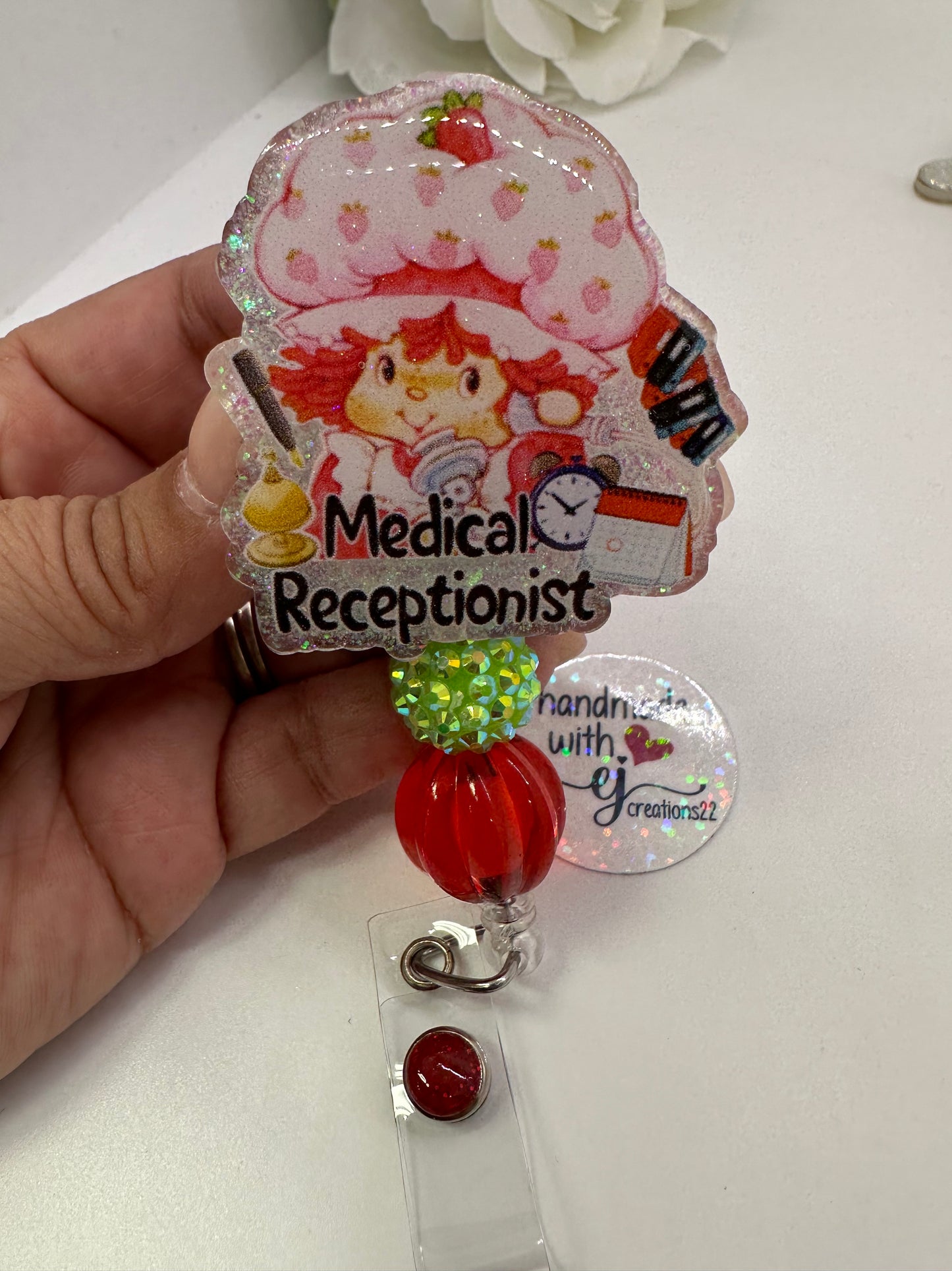 Medical Receptionist Strawberry Girl Badge Reel