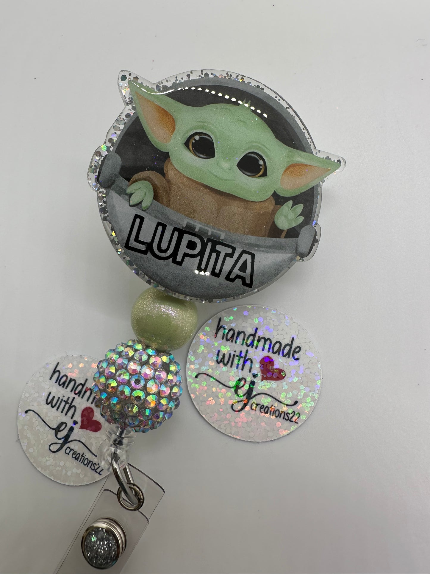 Personalized Baby Green Alien Badge Reel