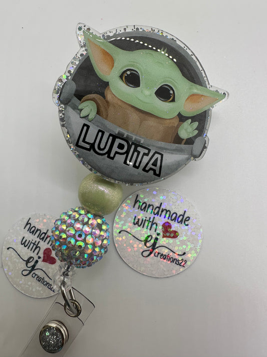 Personalized Baby Green Alien Badge Reel