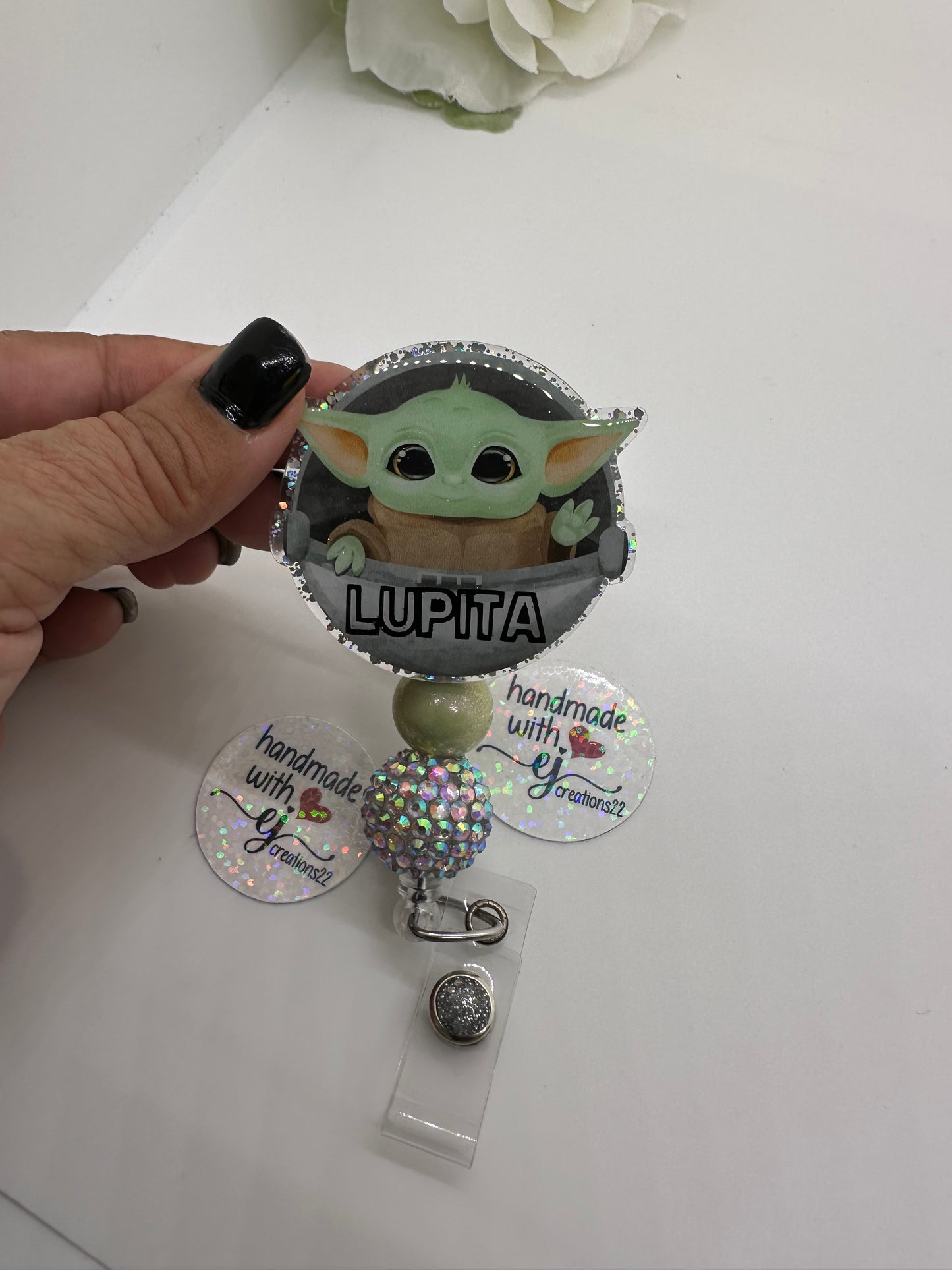 Personalized Baby Green Alien Badge Reel