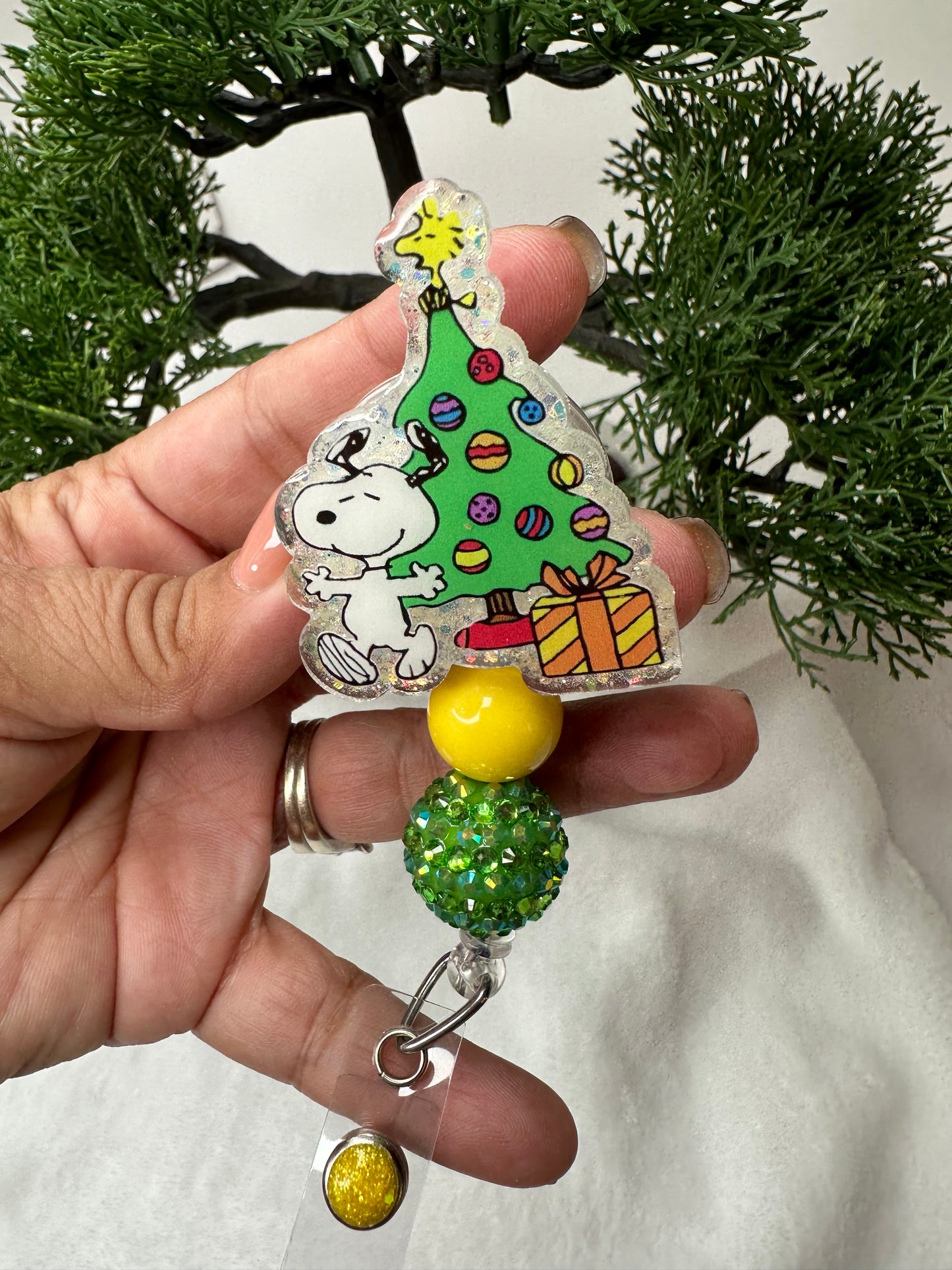 Christmas white pup badge reel - Christmas badge reel- flash sale 