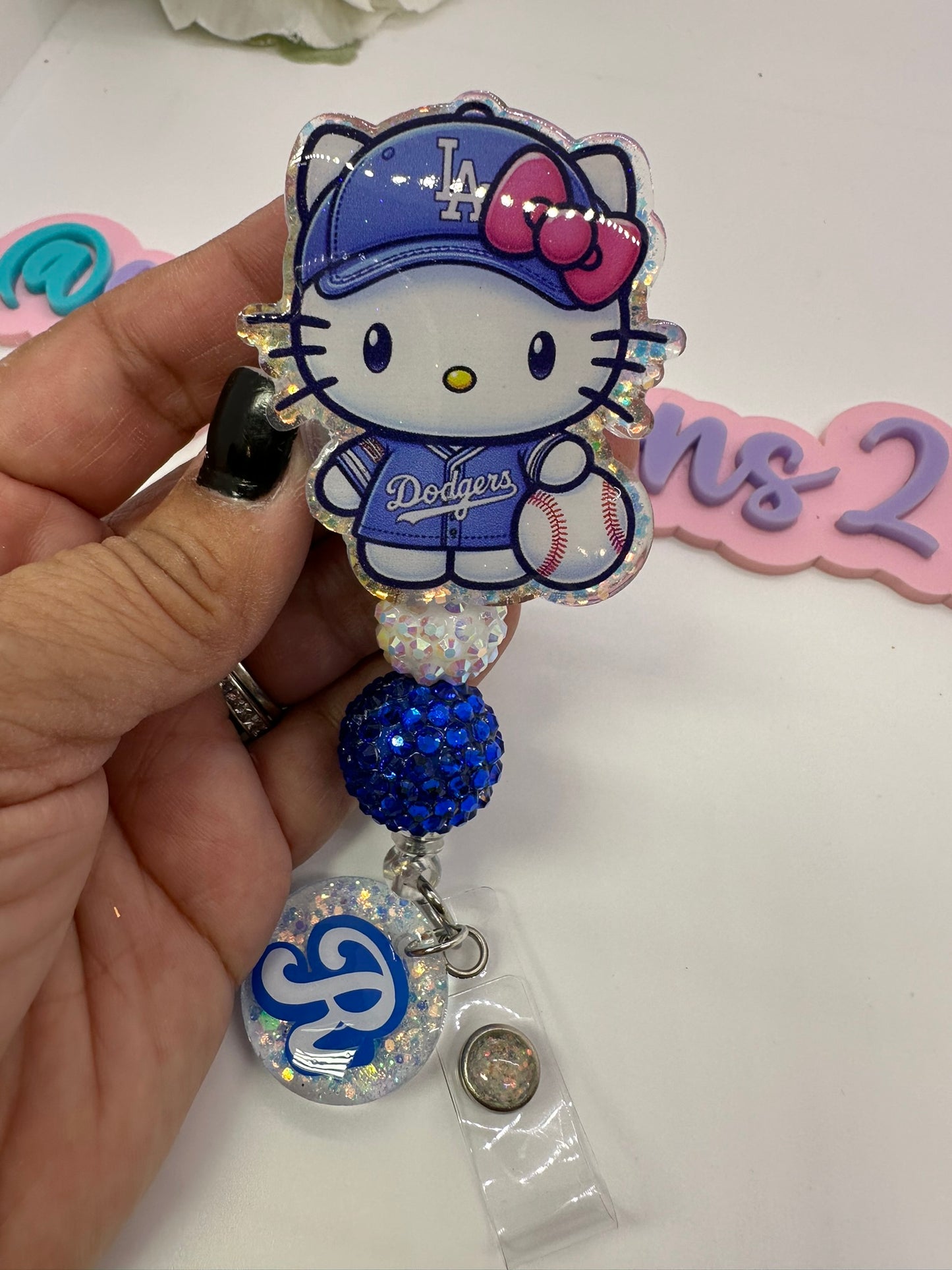 Personalized LA Blue Kitty Badge Reel