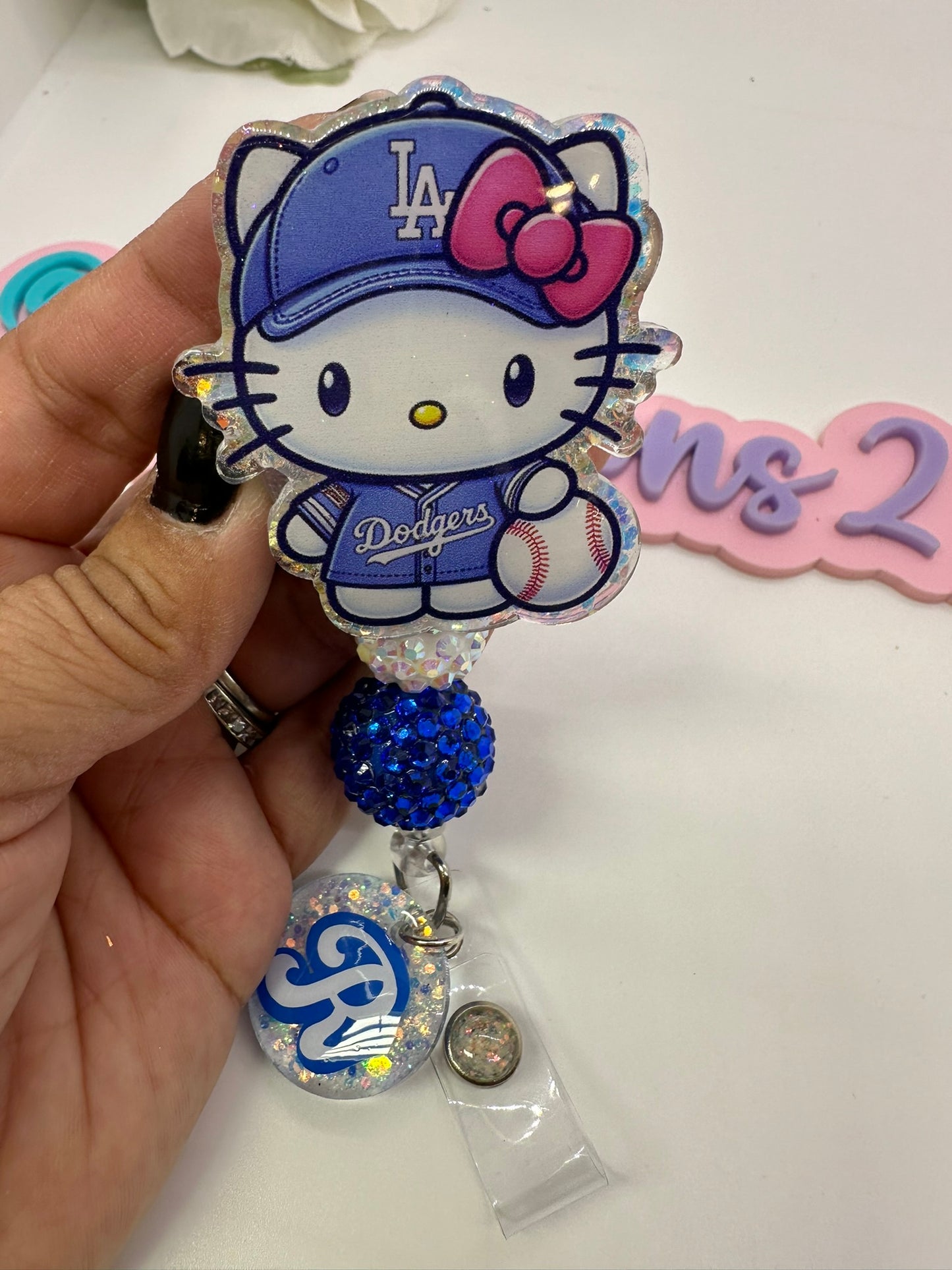 Personalized LA Blue Kitty Badge Reel