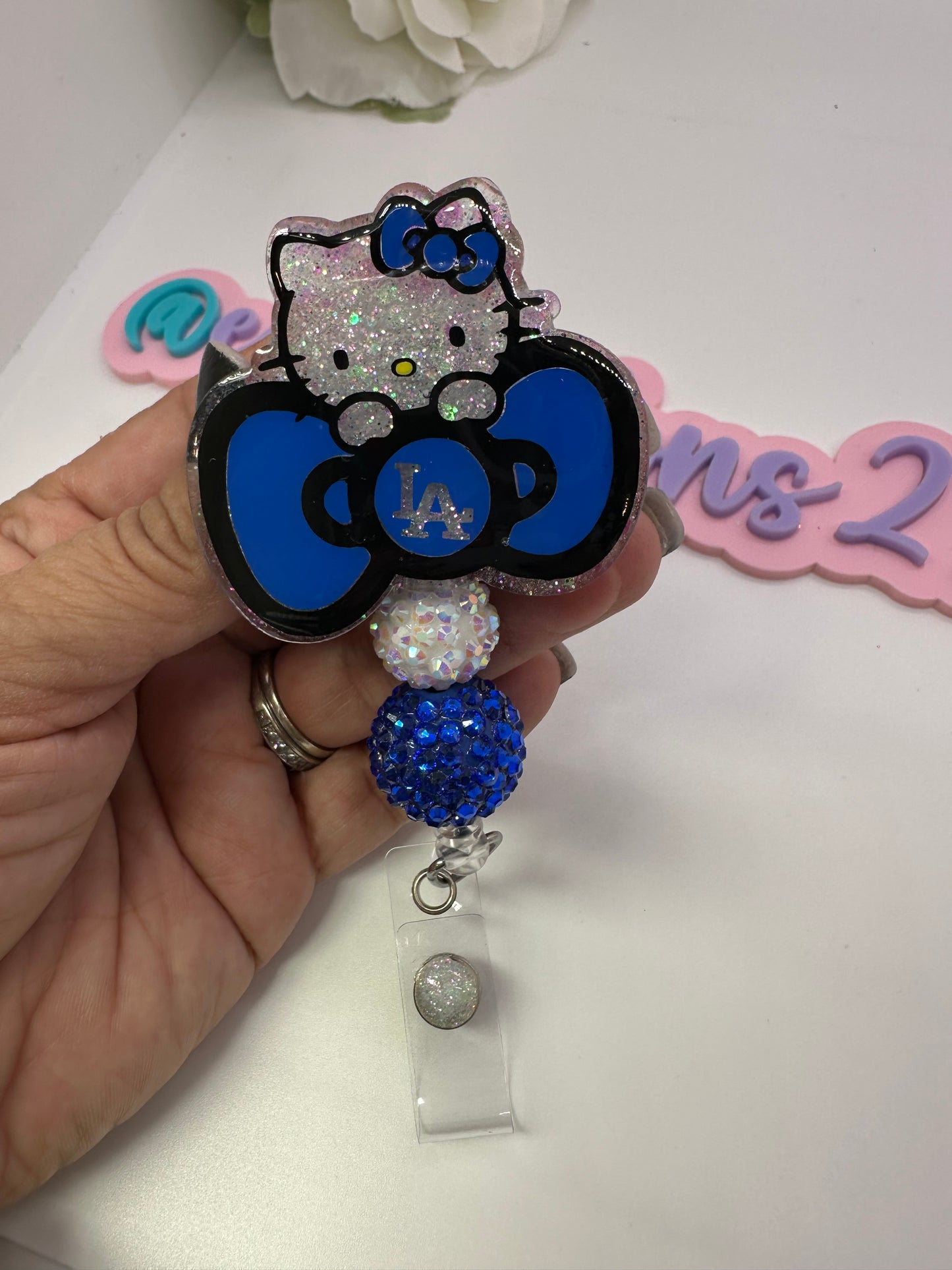 LA Blue Kitty Bow Badge Reel