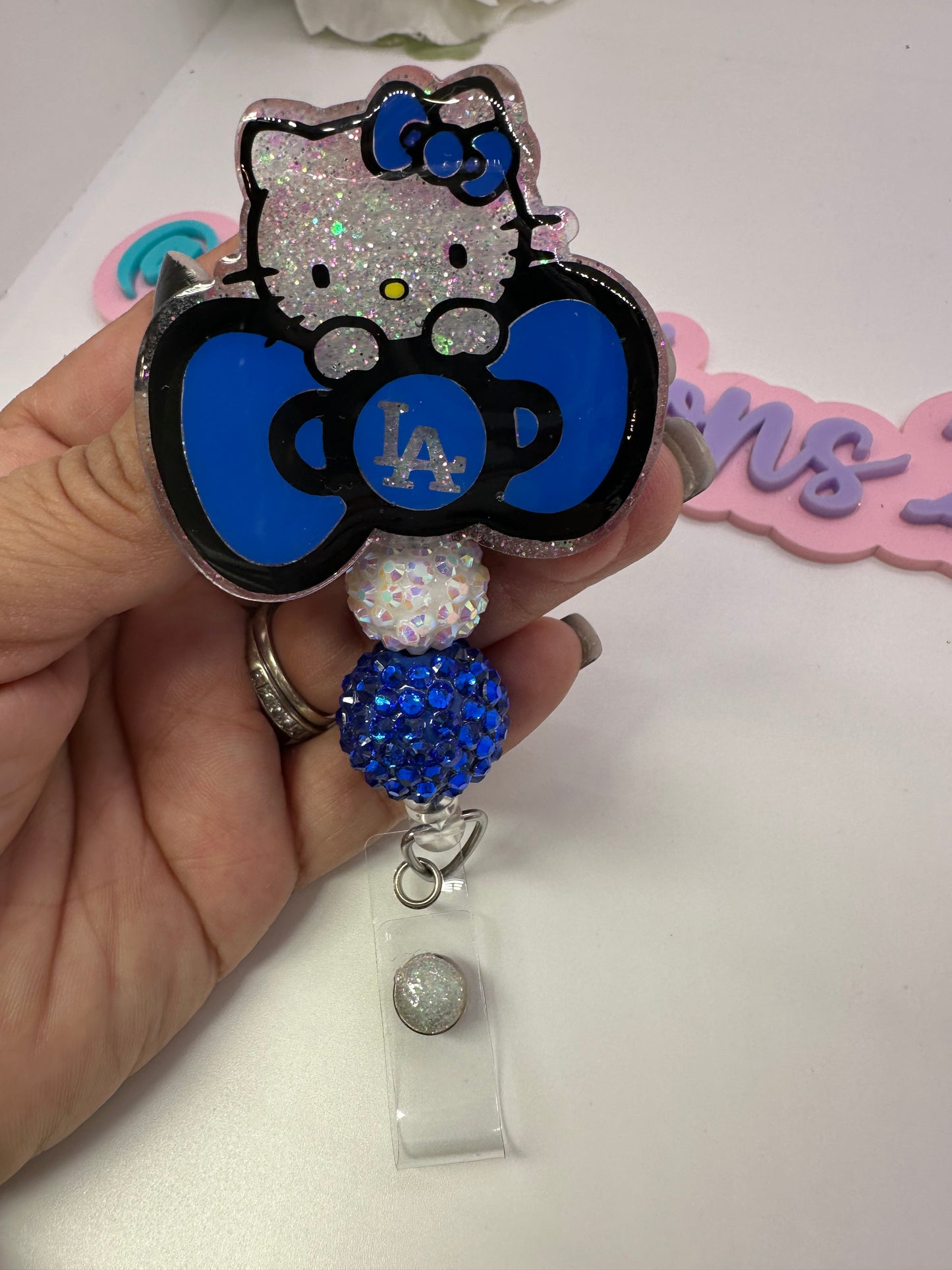 LA Blue Kitty Bow Badge Reel