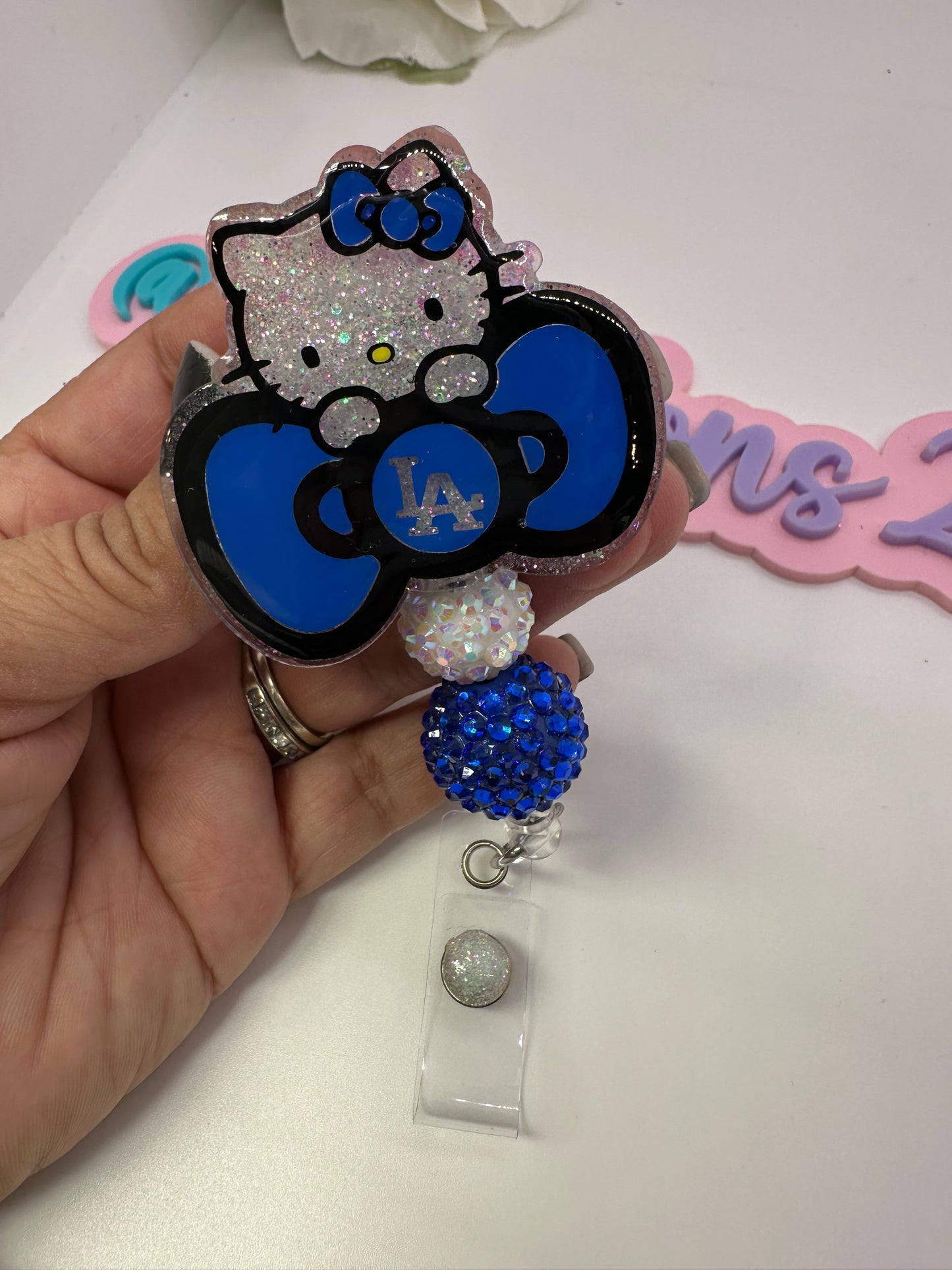 LA Blue Kitty Bow Badge Reel