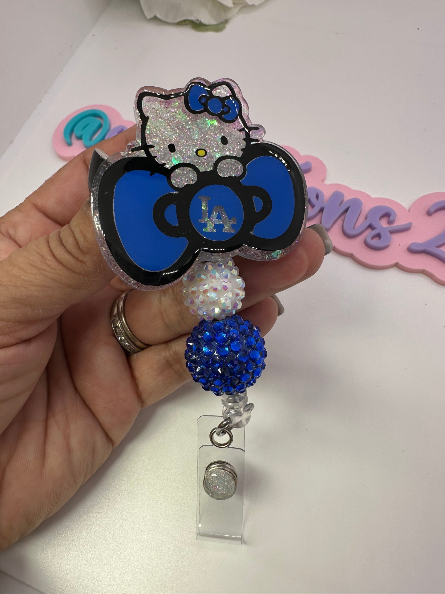 LA Blue Kitty Bow Badge Reel