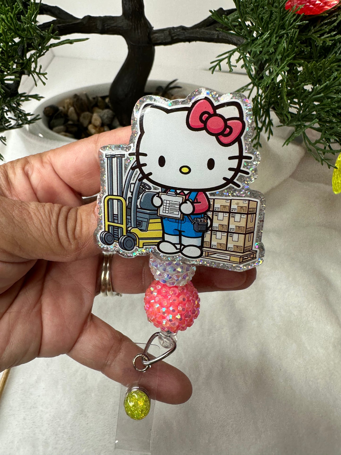 hello kitty warehouse badge reel - forklift kitty badge reel