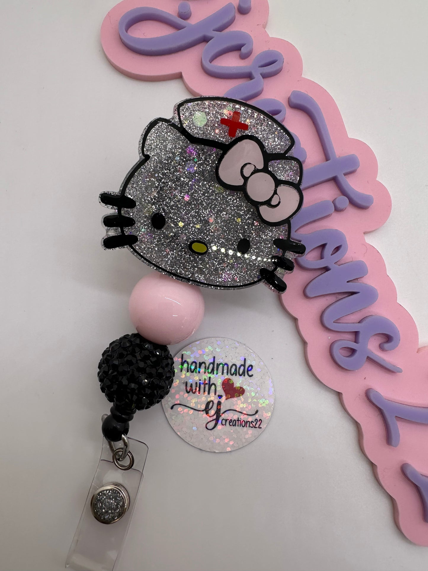 Holographic Silver Kitty Nurse Badge Reel