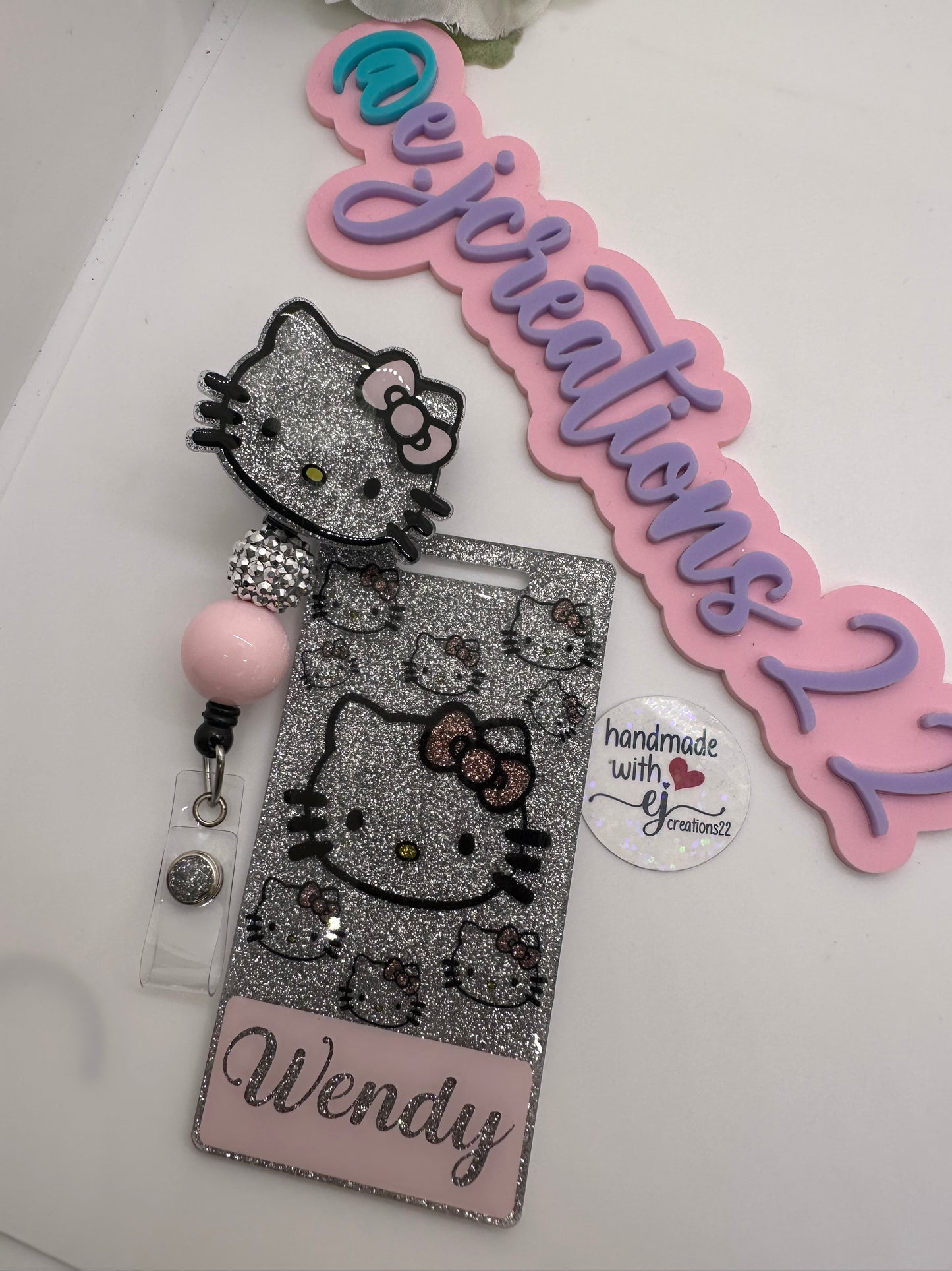 Light Pink Silver Kitty Badge Buddy Set