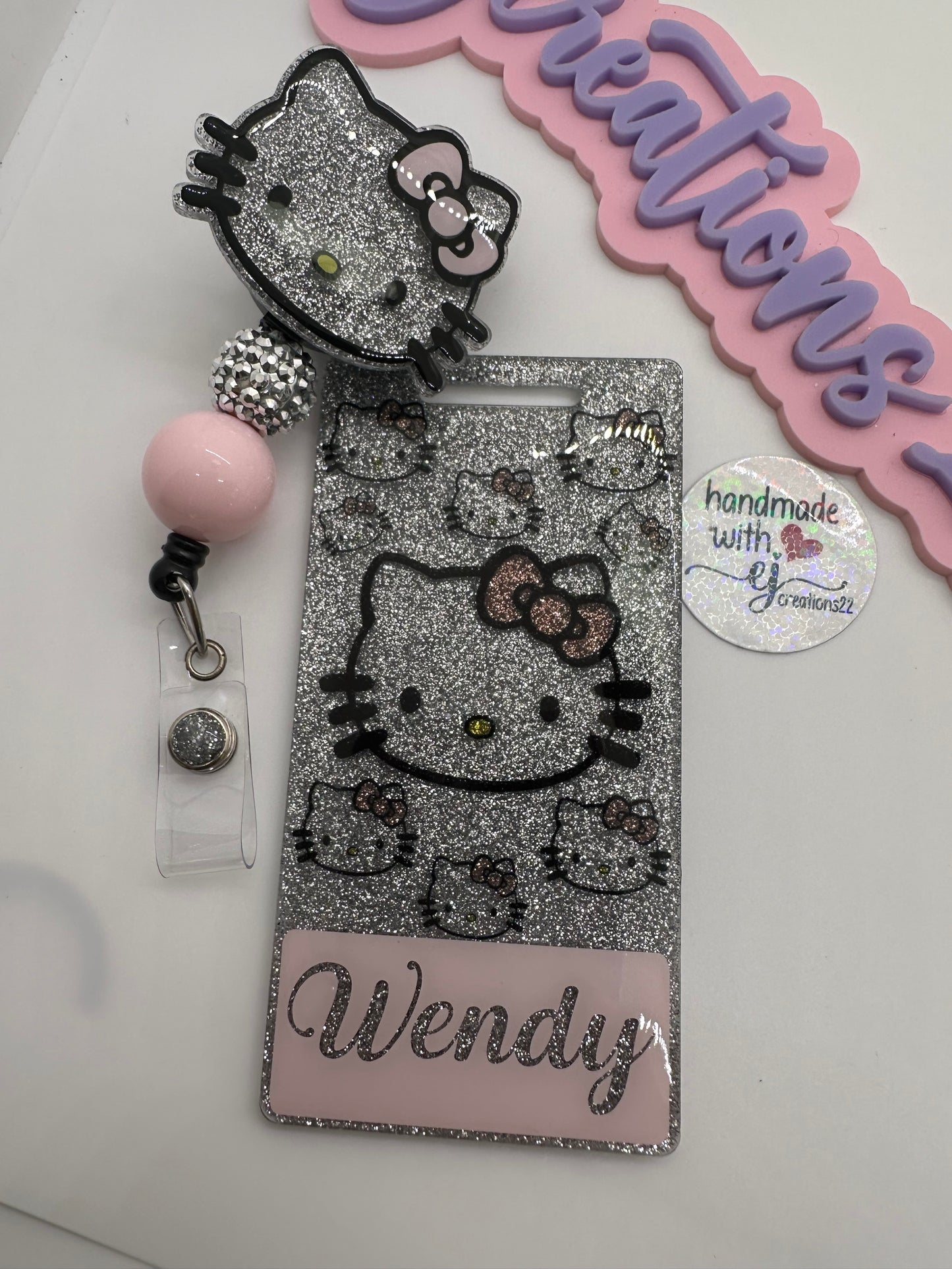 Light Pink Silver Kitty Badge Buddy Set