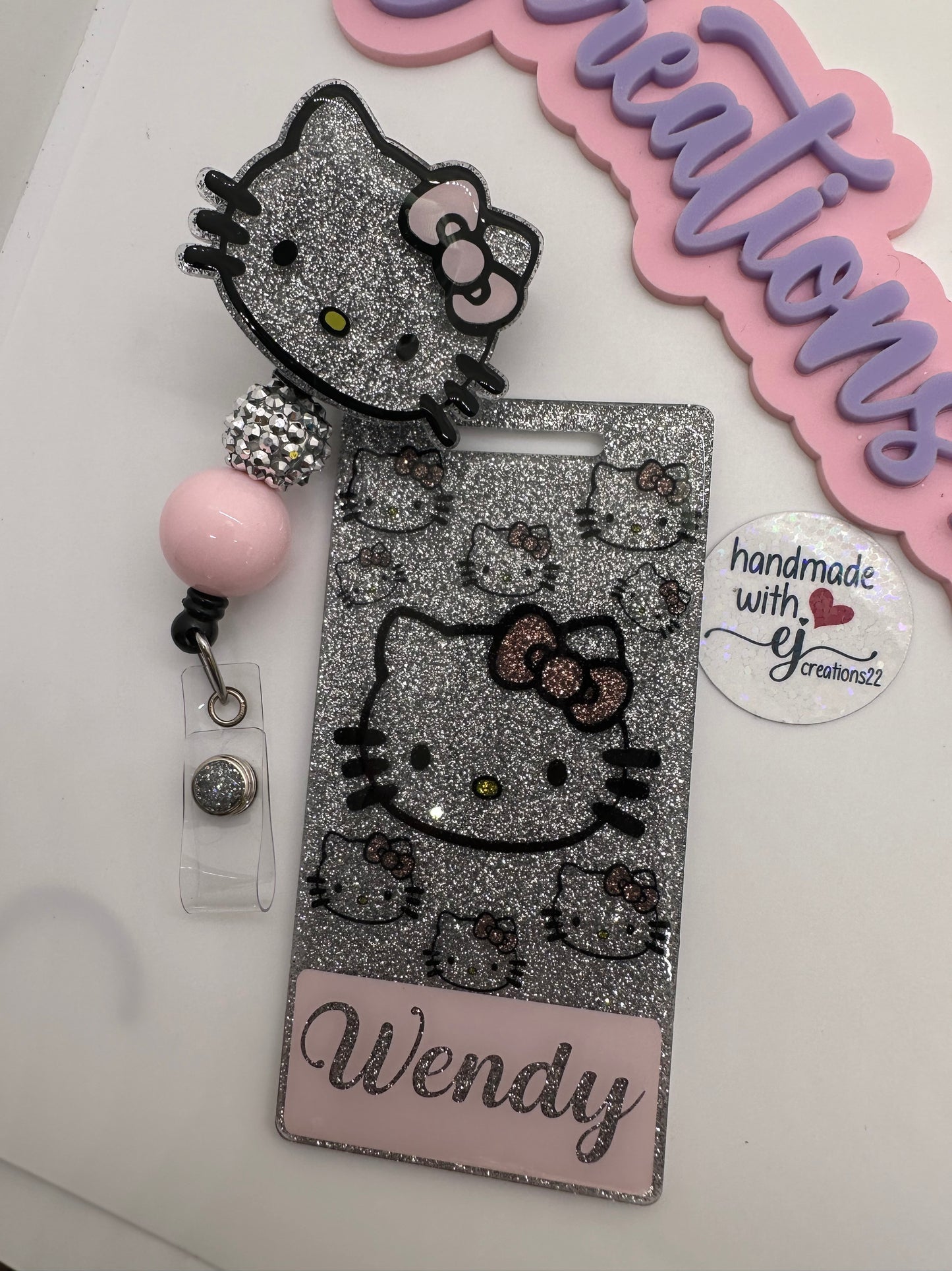 Light Pink Silver Kitty Badge Buddy Set