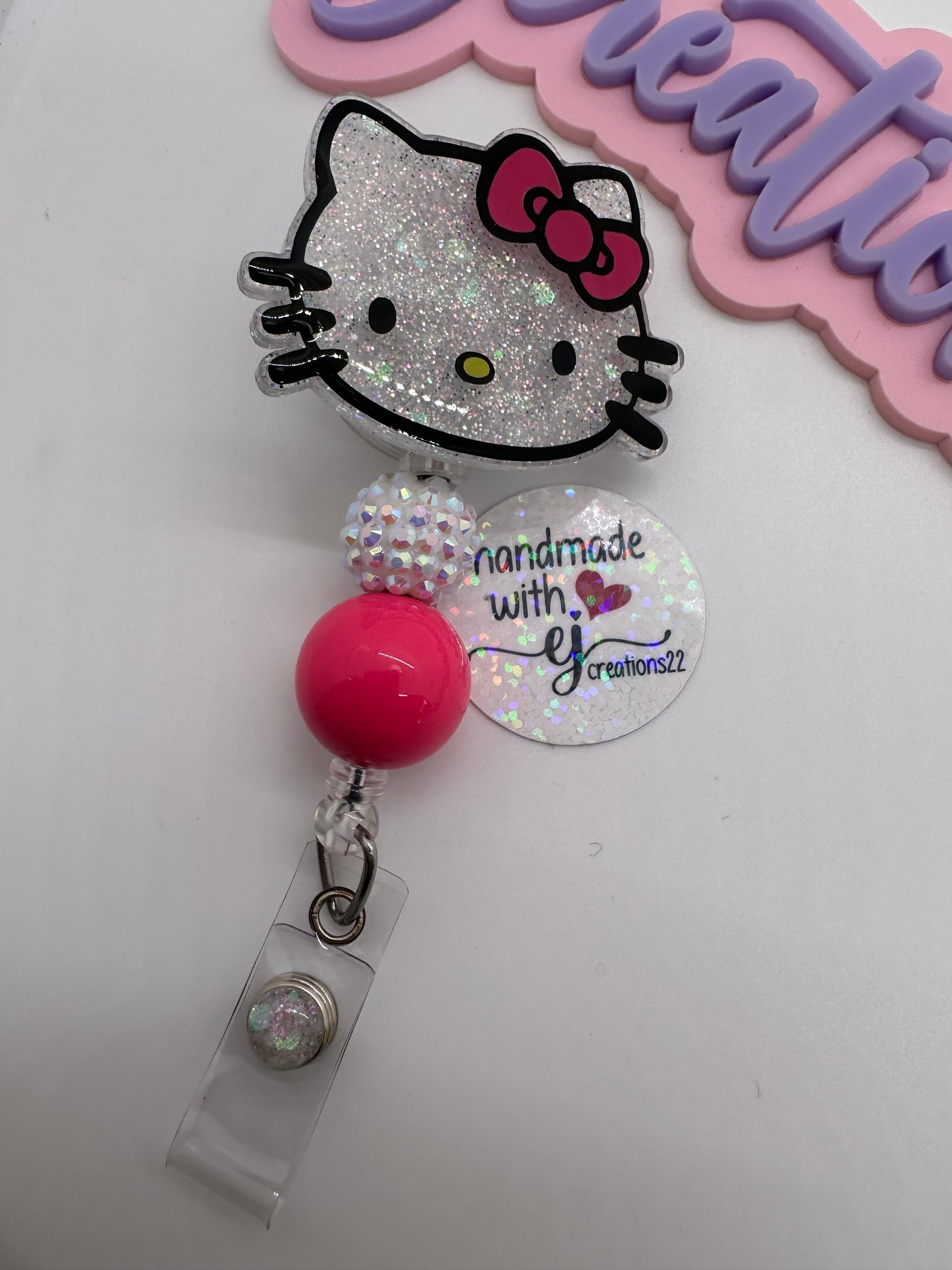 Pink Kitty Face Badge Reel