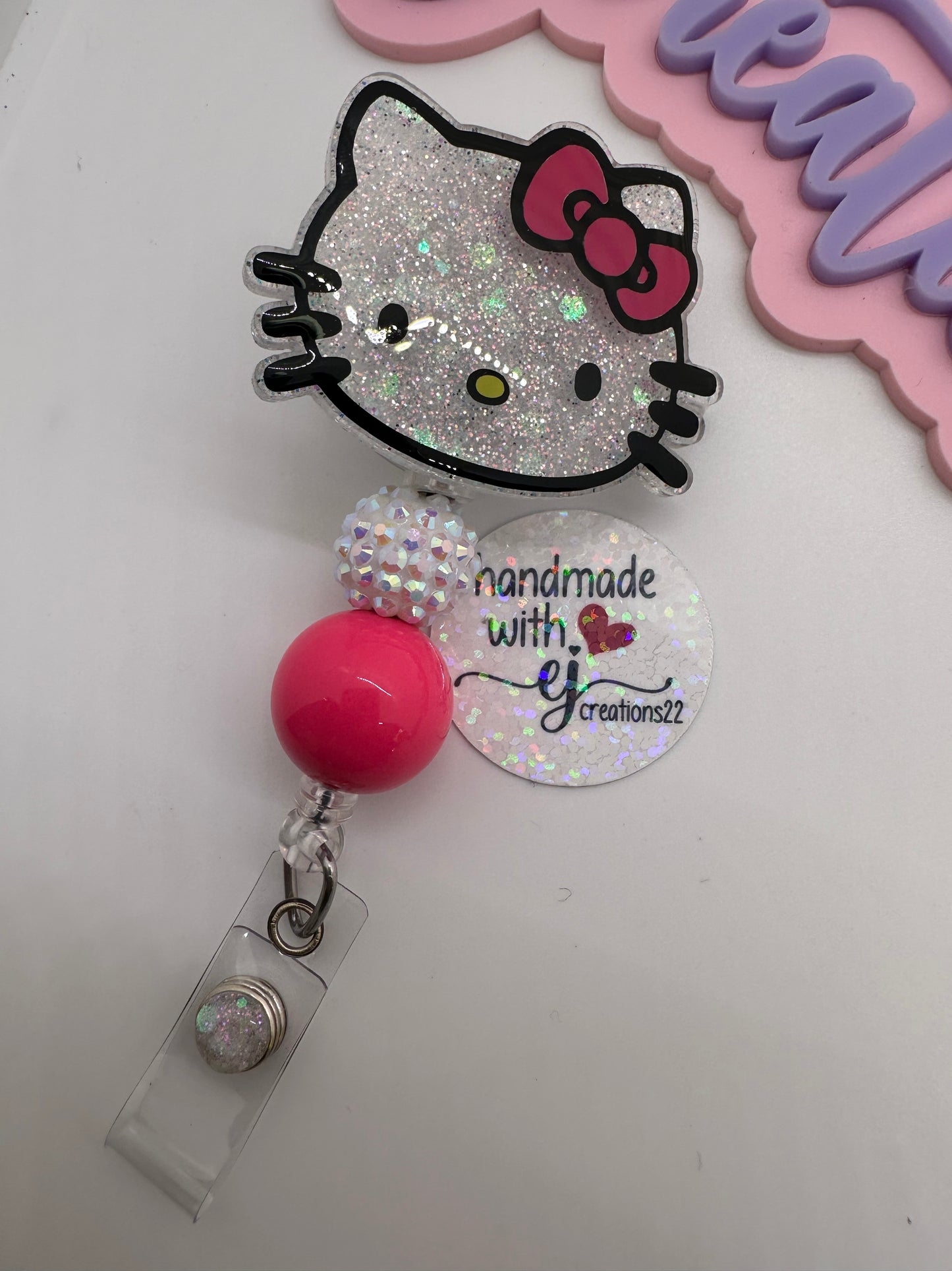 Pink Kitty Face Badge Reel