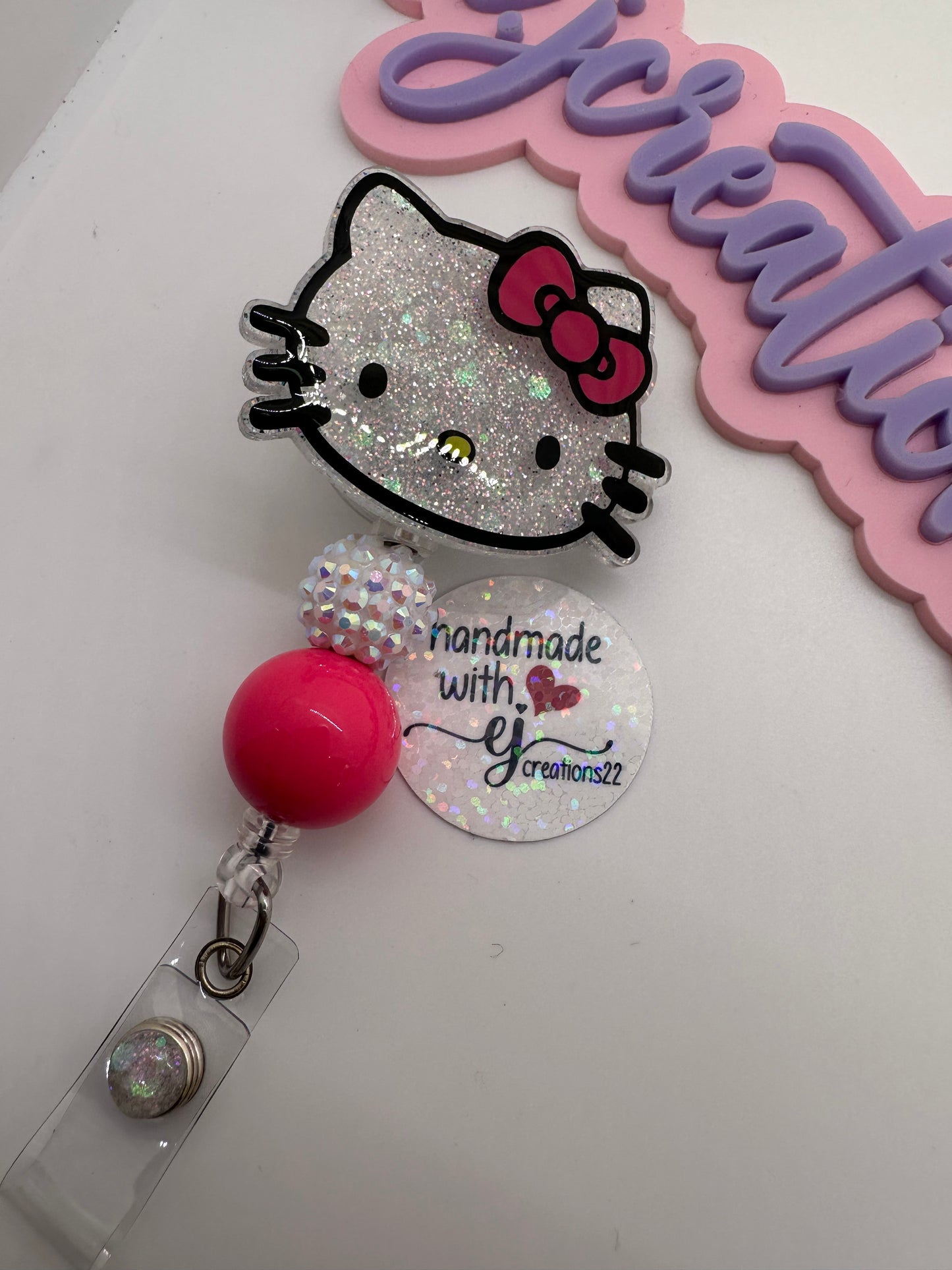 Pink Kitty Face Badge Reel