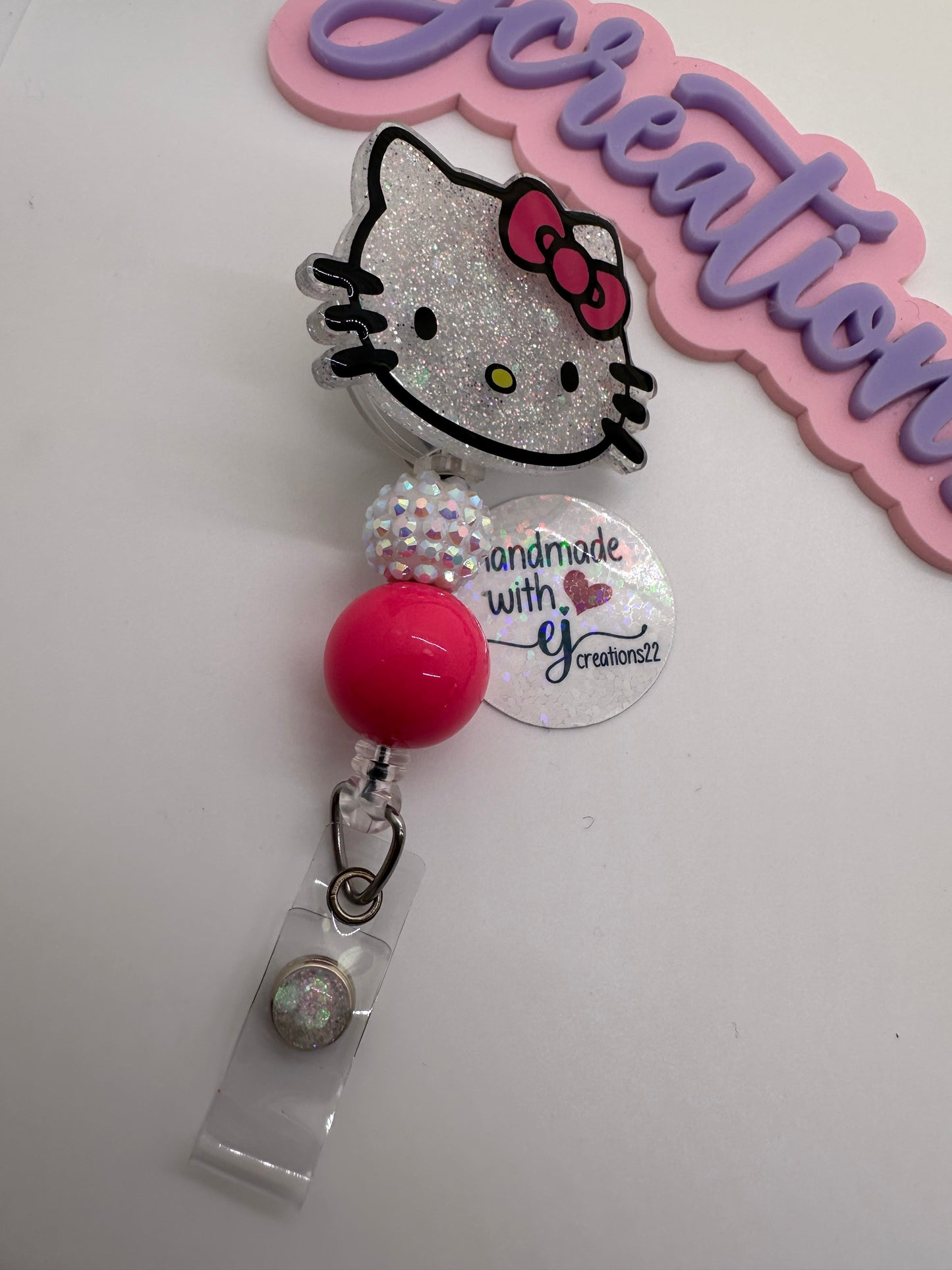 Pink Kitty Face Badge Reel