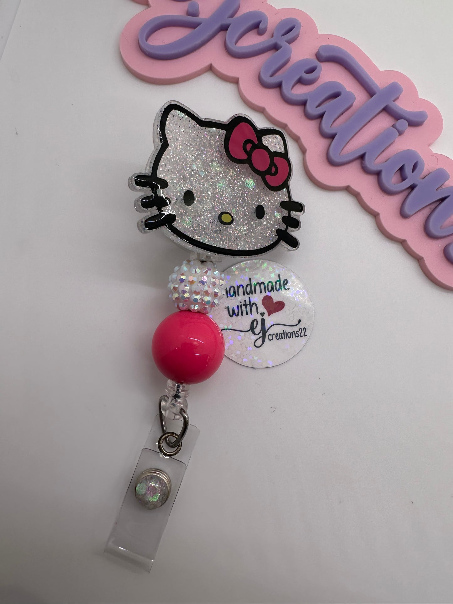 Pink Kitty Face Badge Reel