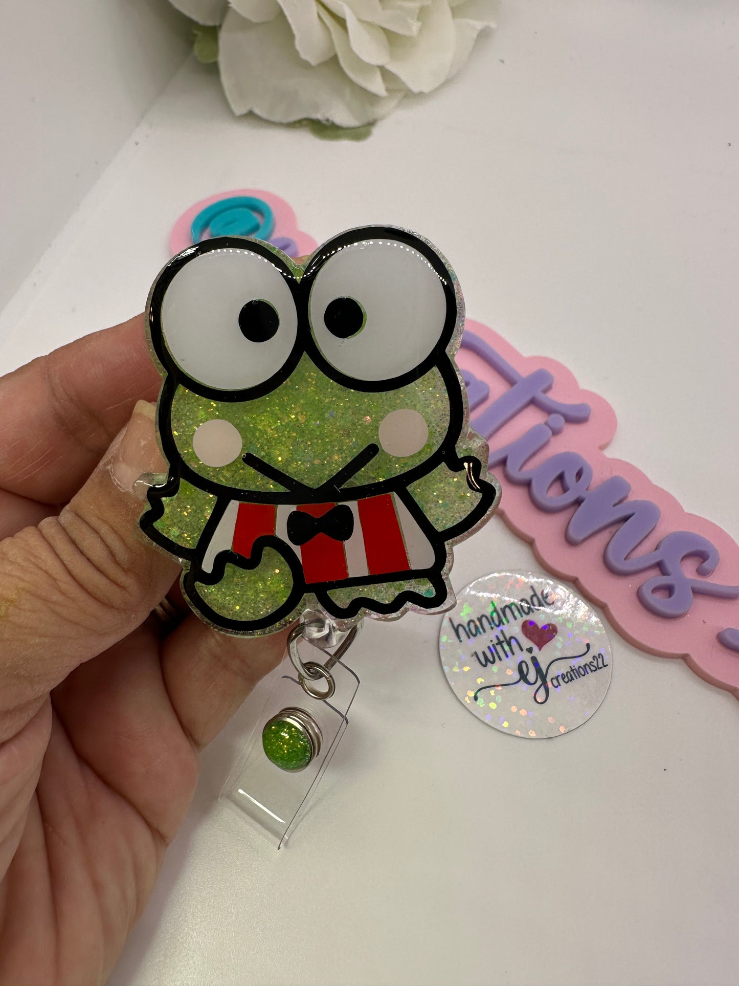 Kawaii Snrio Green Frog Badge Reel