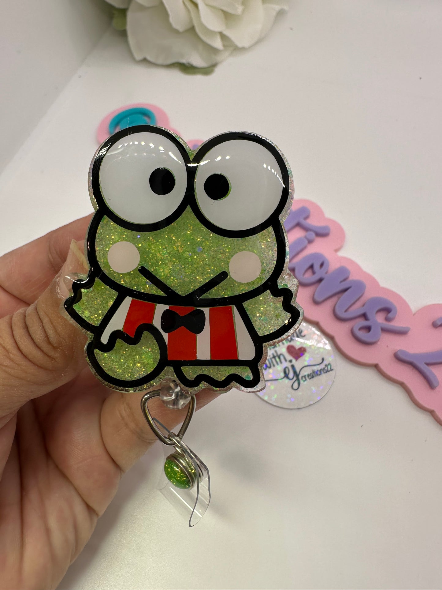 Kawaii Snrio Green Frog Badge Reel