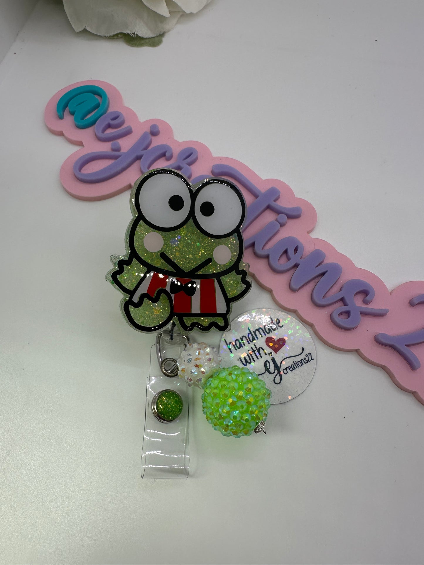 Kawaii Snrio Green Frog Badge Reel