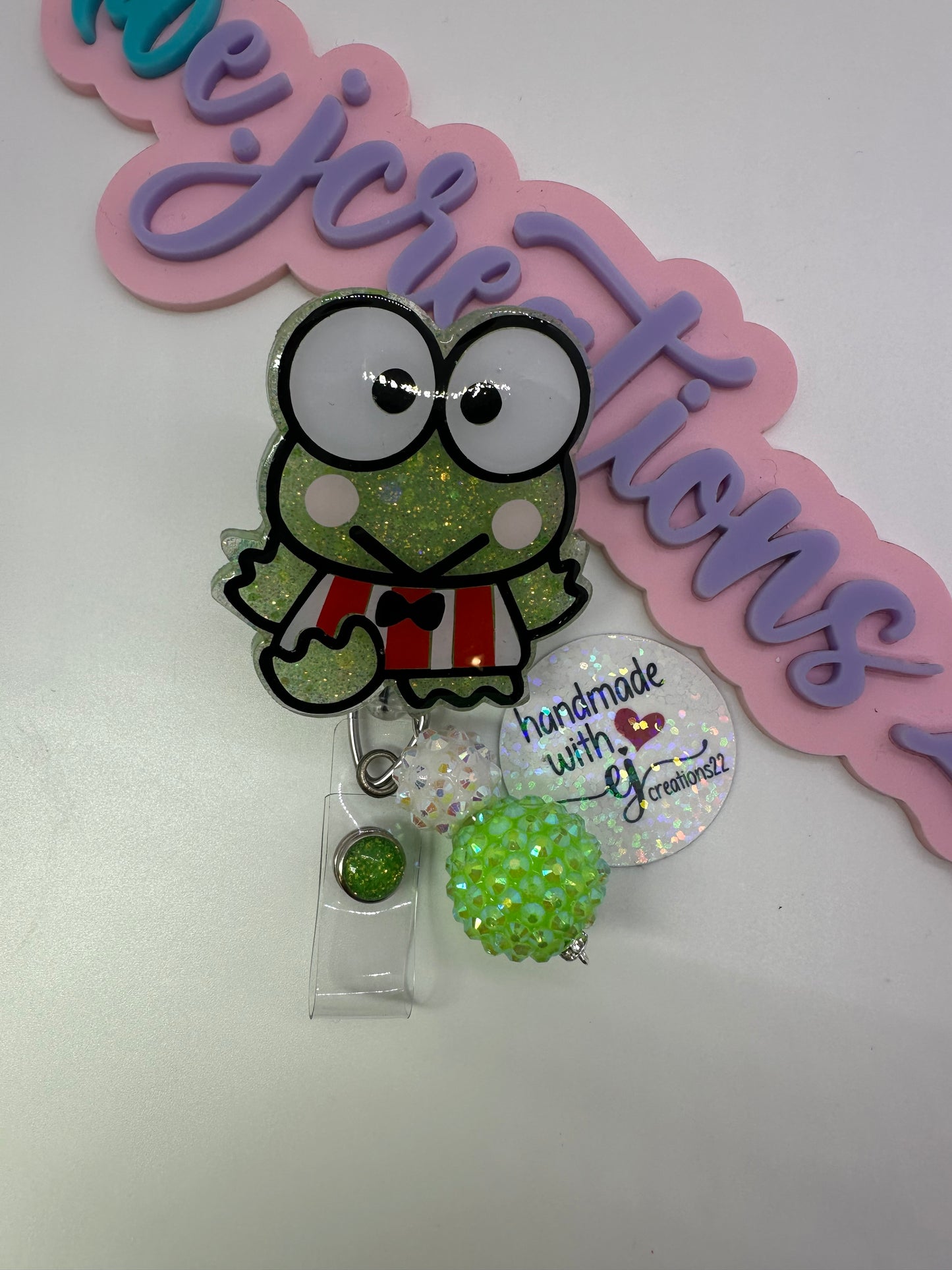 Kawaii Snrio Green Frog Badge Reel