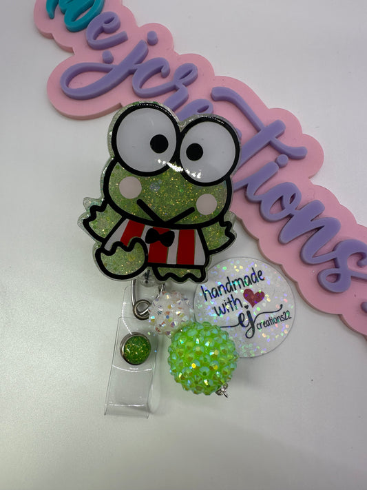 Kawaii Snrio Green Frog Badge Reel