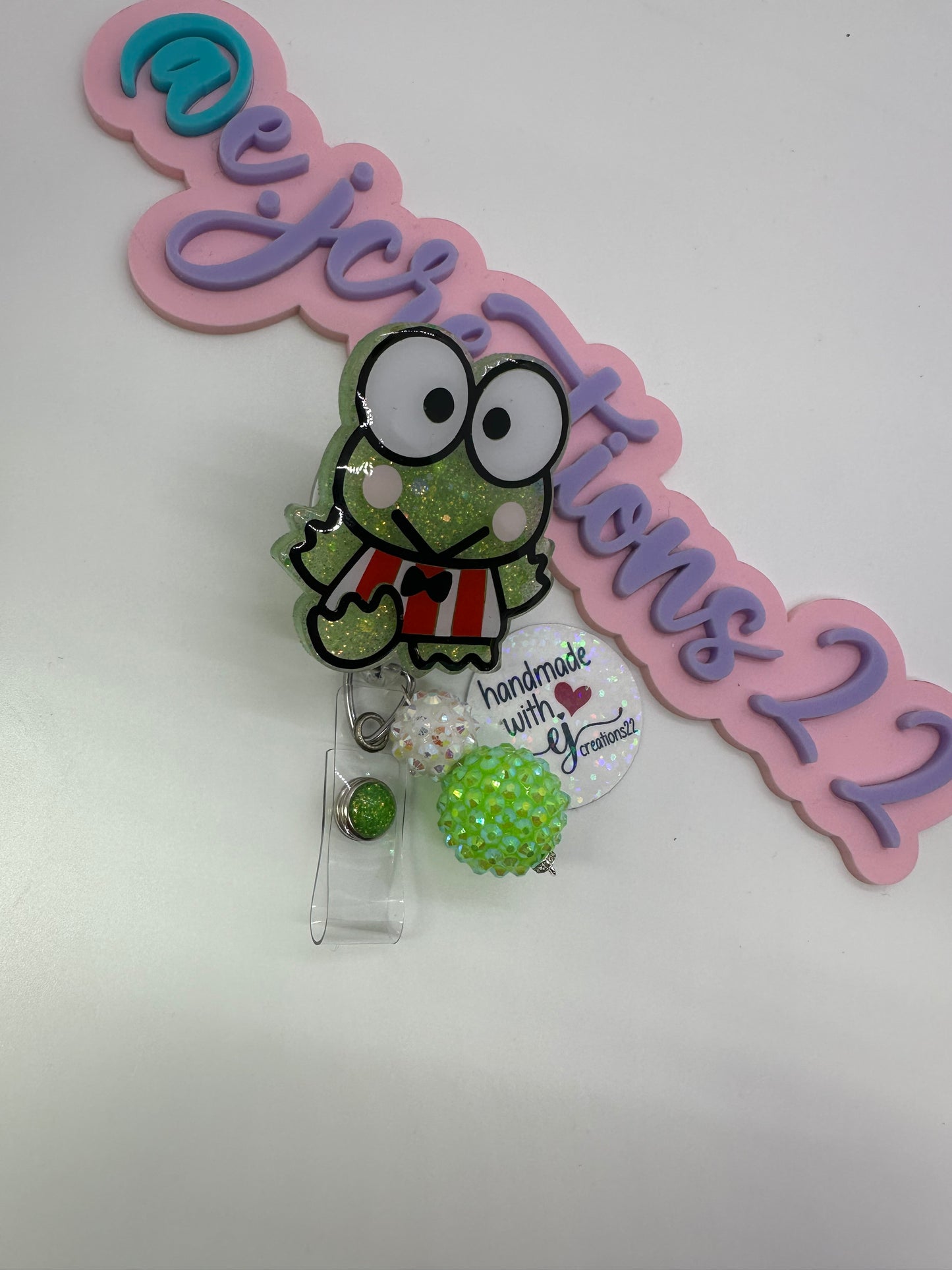 Kawaii Snrio Green Frog Badge Reel