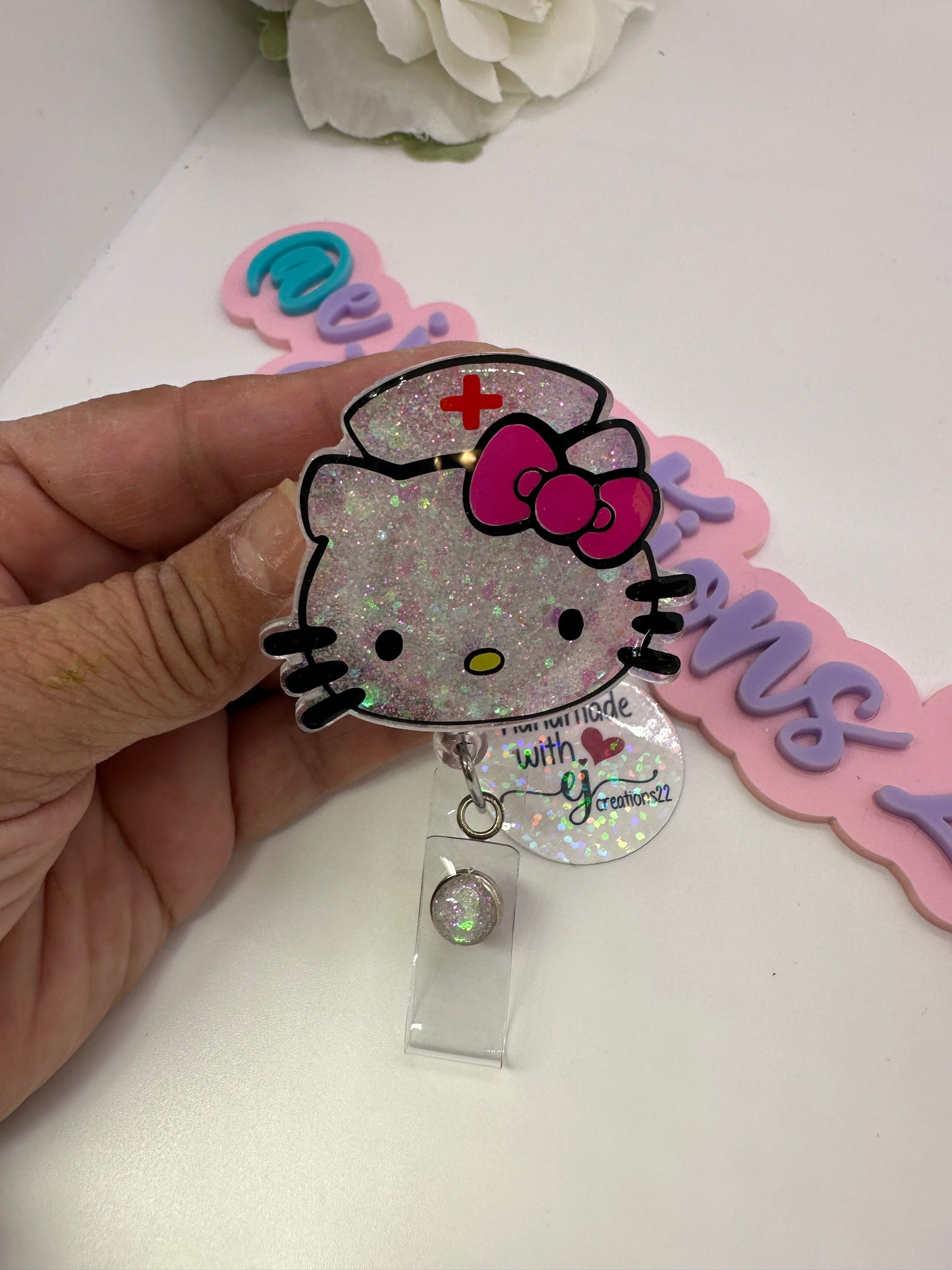 Pink Kitty Nurse Badge Reel