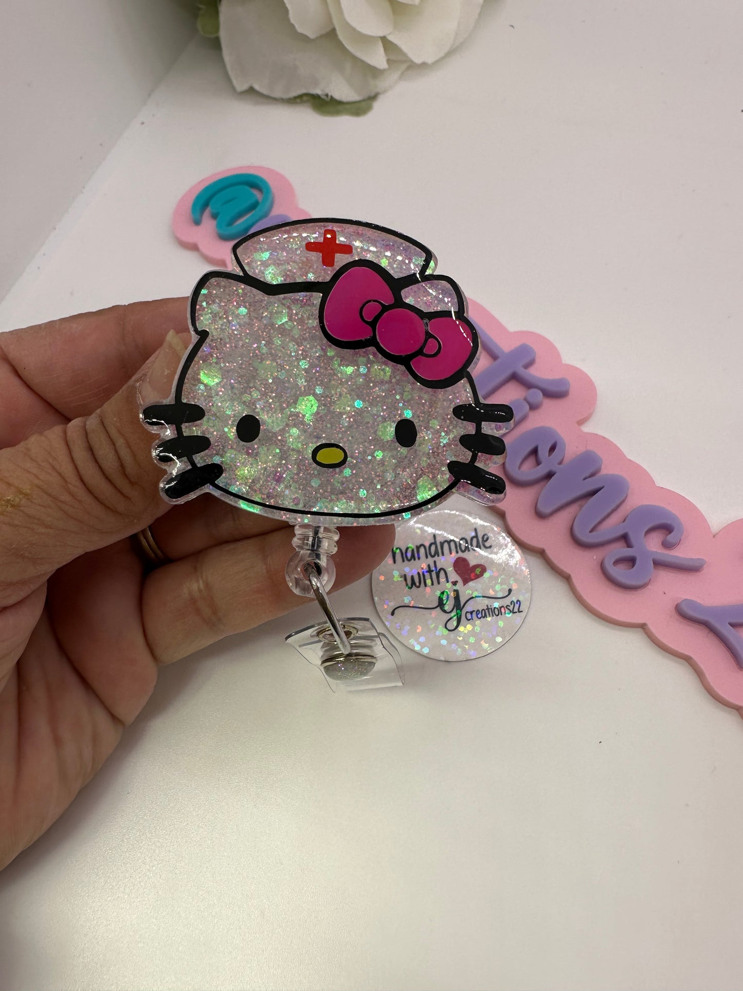 Pink Kitty Nurse Badge Reel