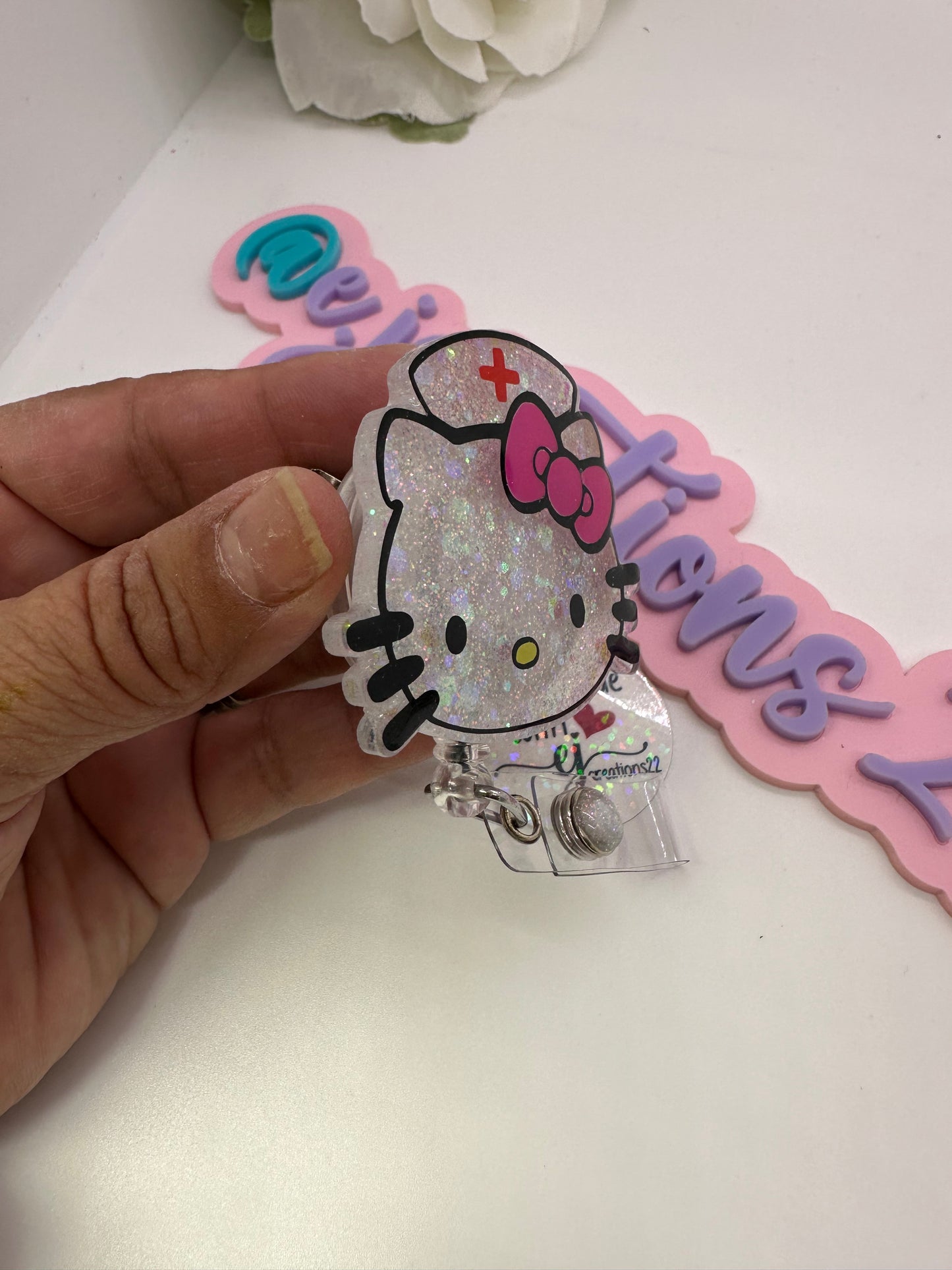 Pink Kitty Nurse Badge Reel