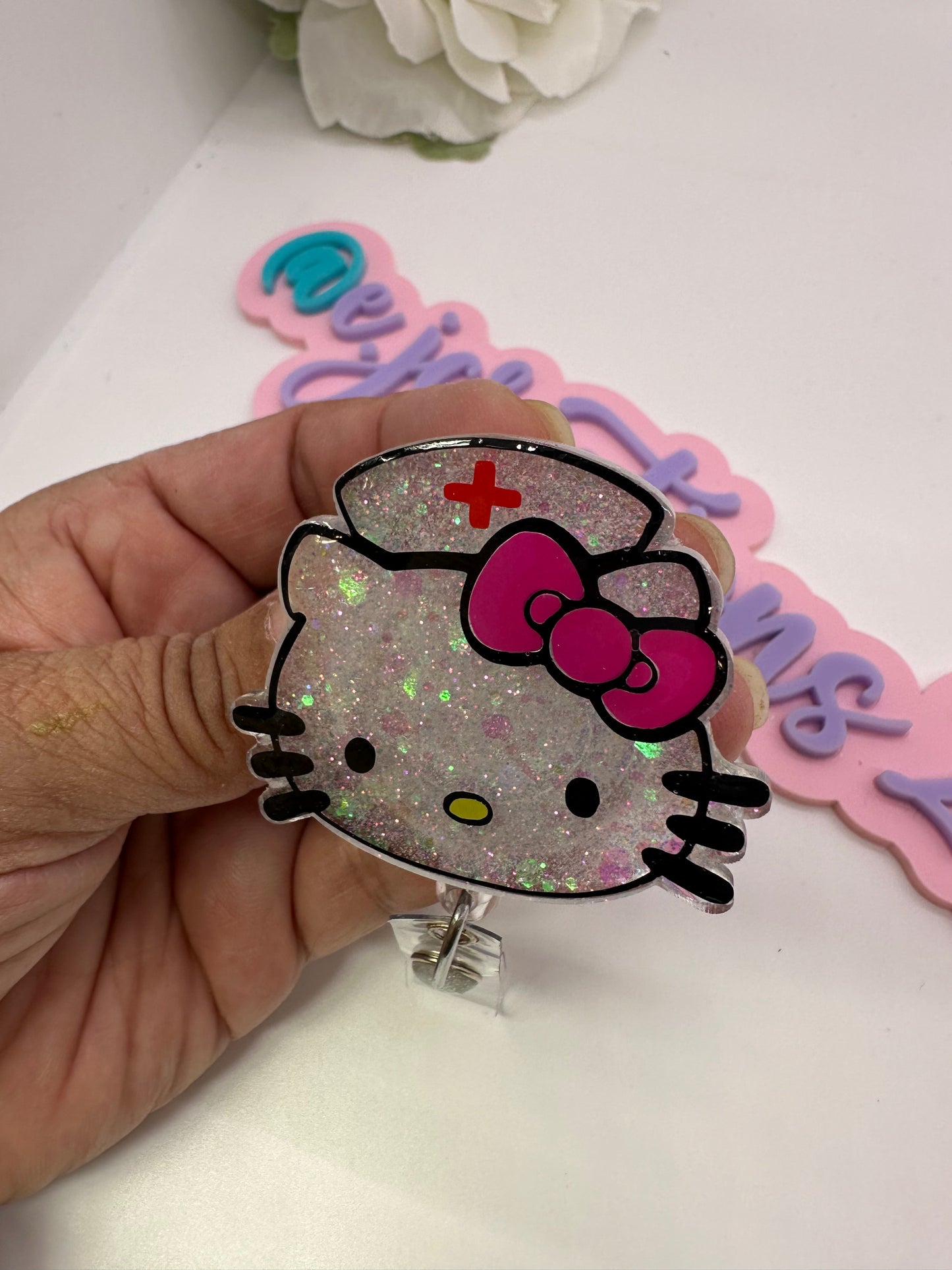 Pink Kitty Nurse Badge Reel