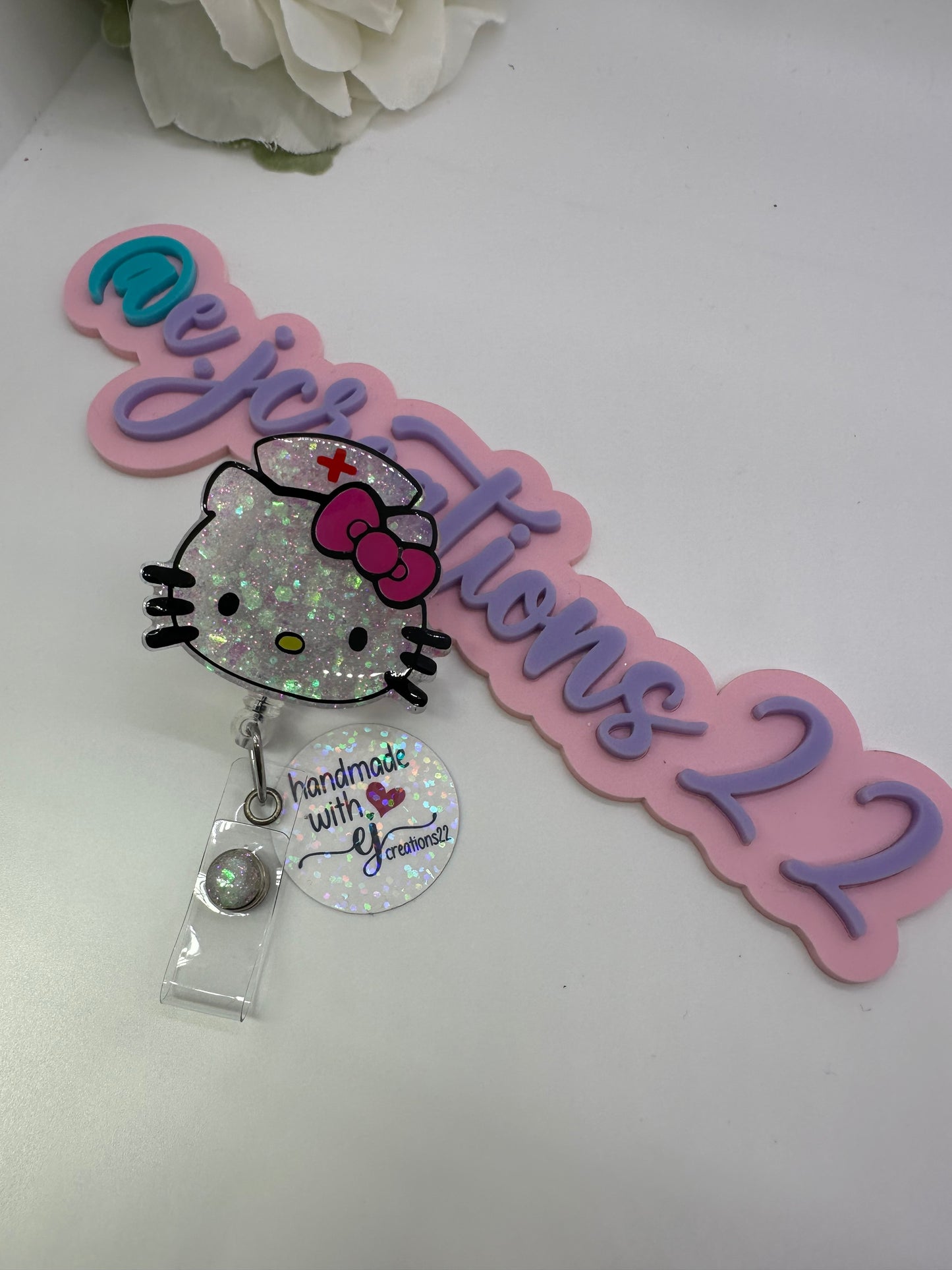 Pink Kitty Nurse Badge Reel