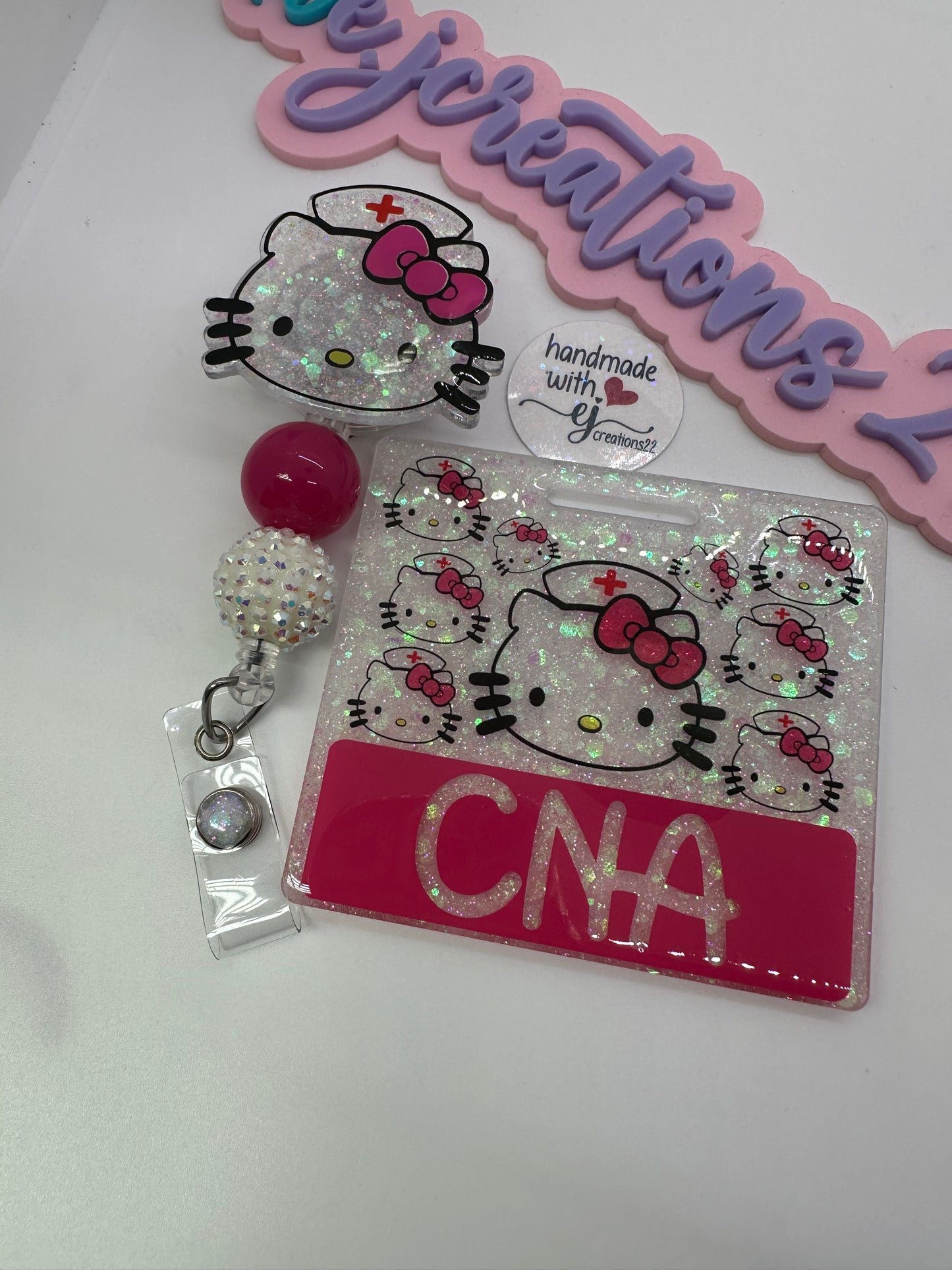 Pink Kitty Nurse Badge Buddy Set