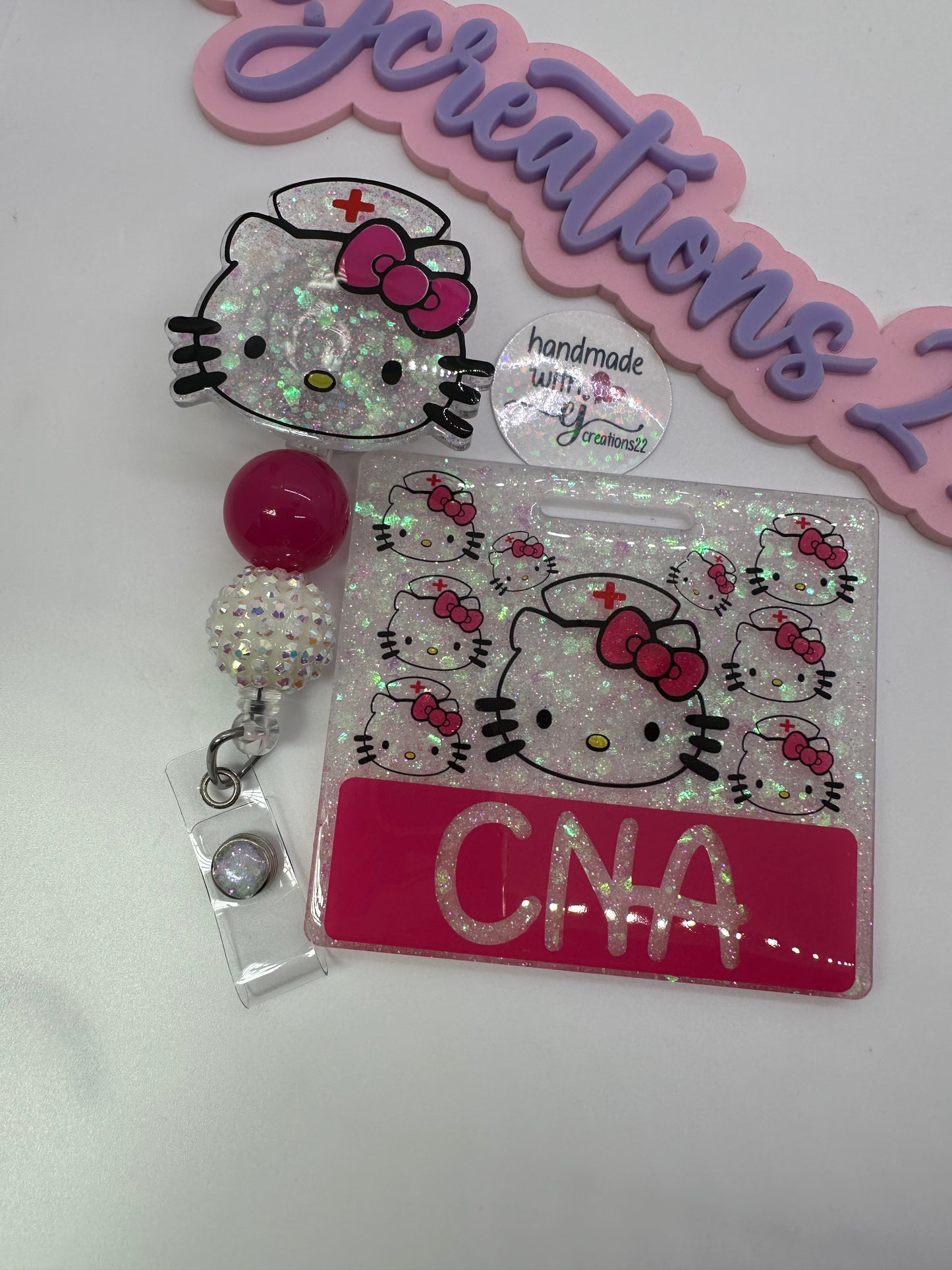 Pink Kitty Nurse Badge Buddy Set