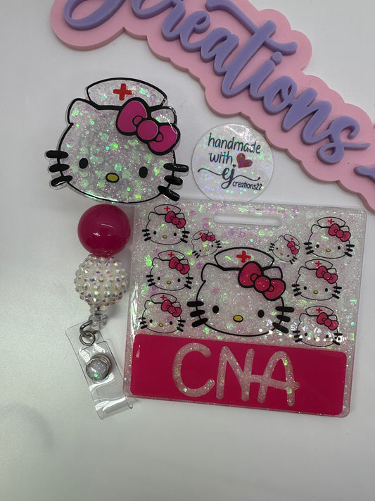 Pink Kitty Nurse Badge Buddy Set