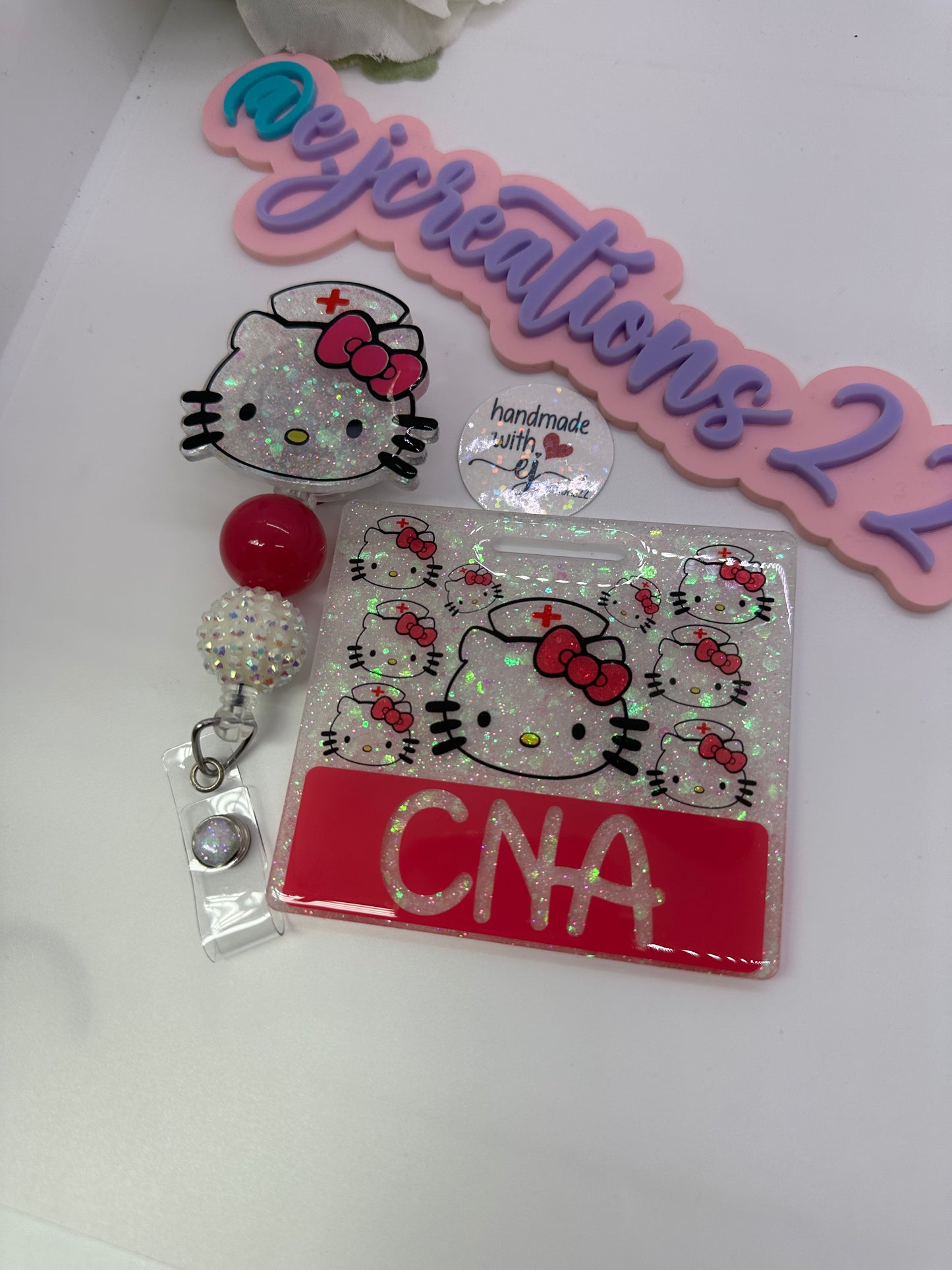 Pink Kitty Nurse Badge Buddy Set