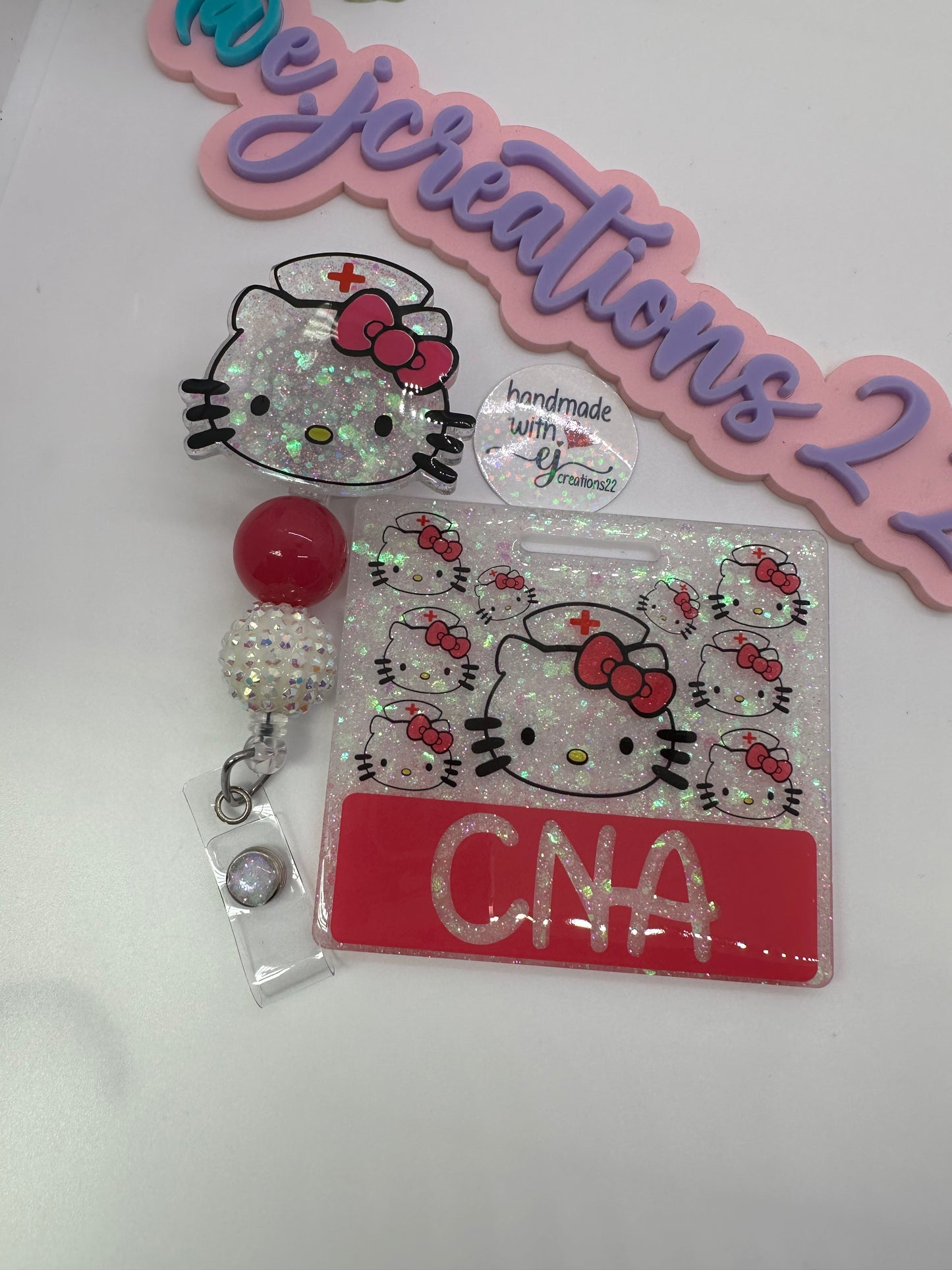 Pink Kitty Nurse Badge Buddy Set