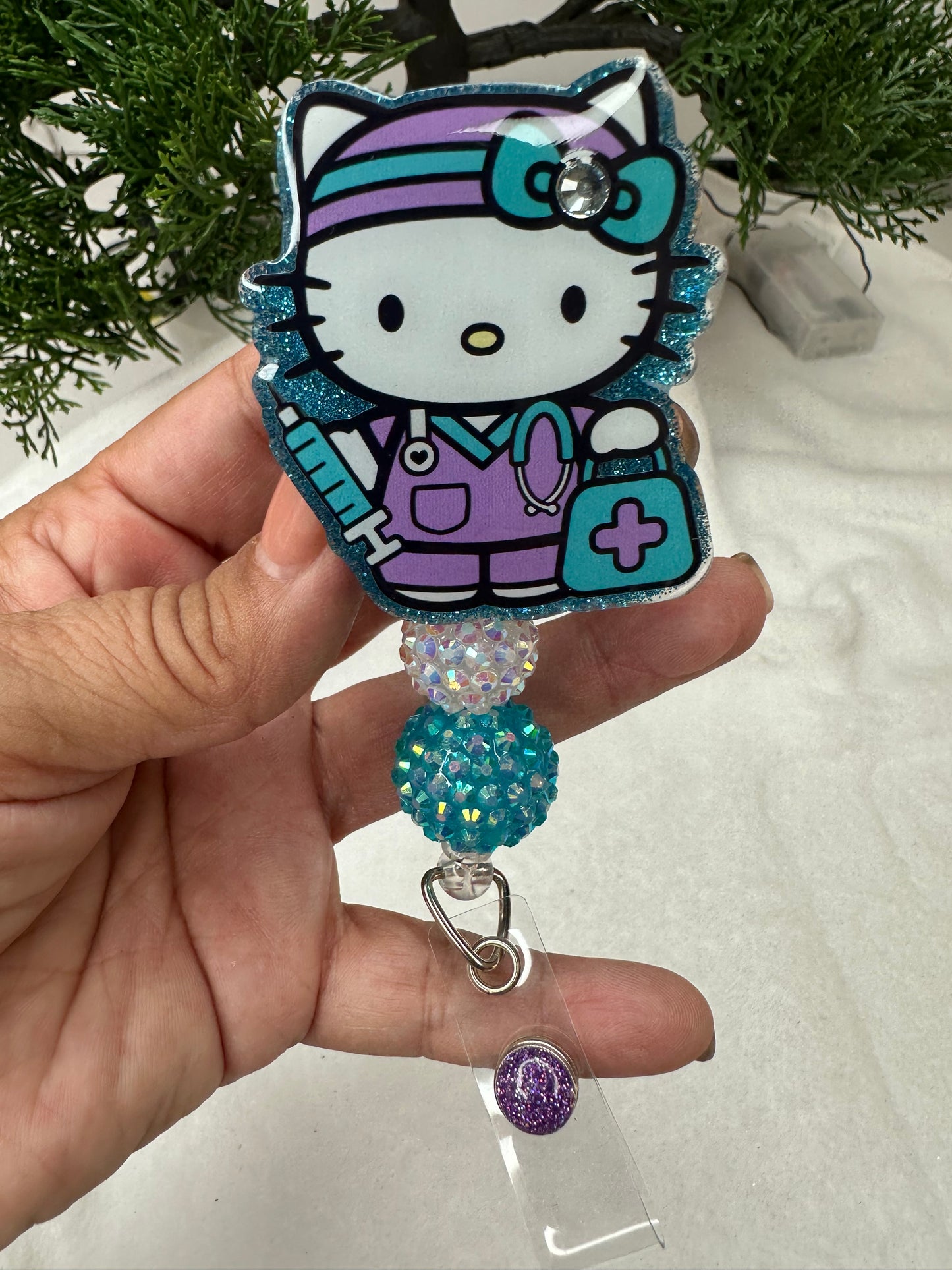 Turquoise Kitty Nurse Badge Reel