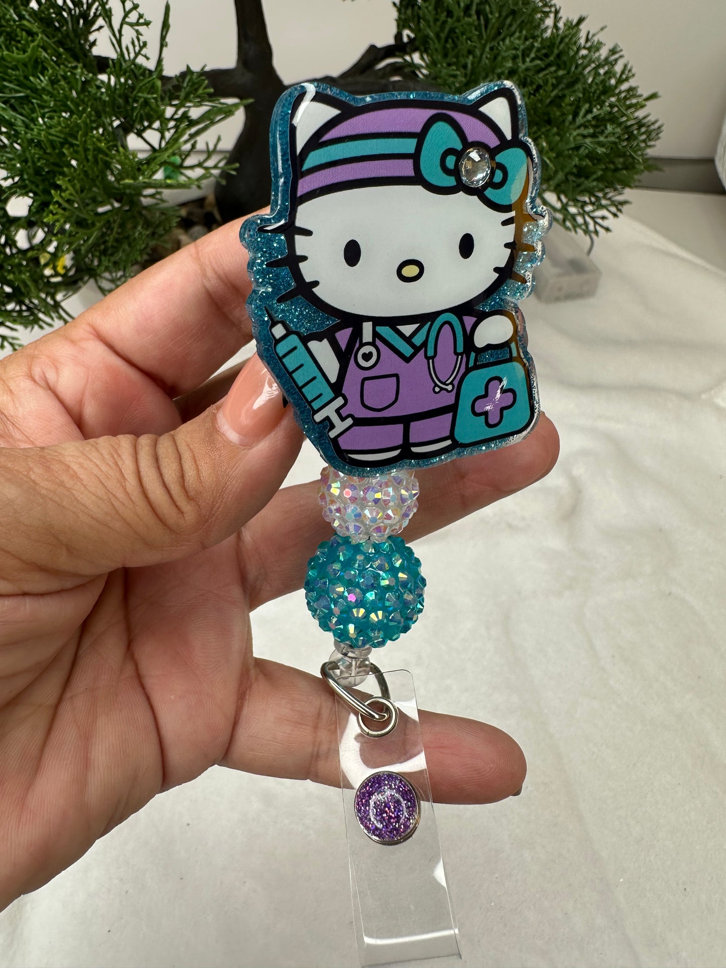 Turquoise Kitty Nurse Badge Reel